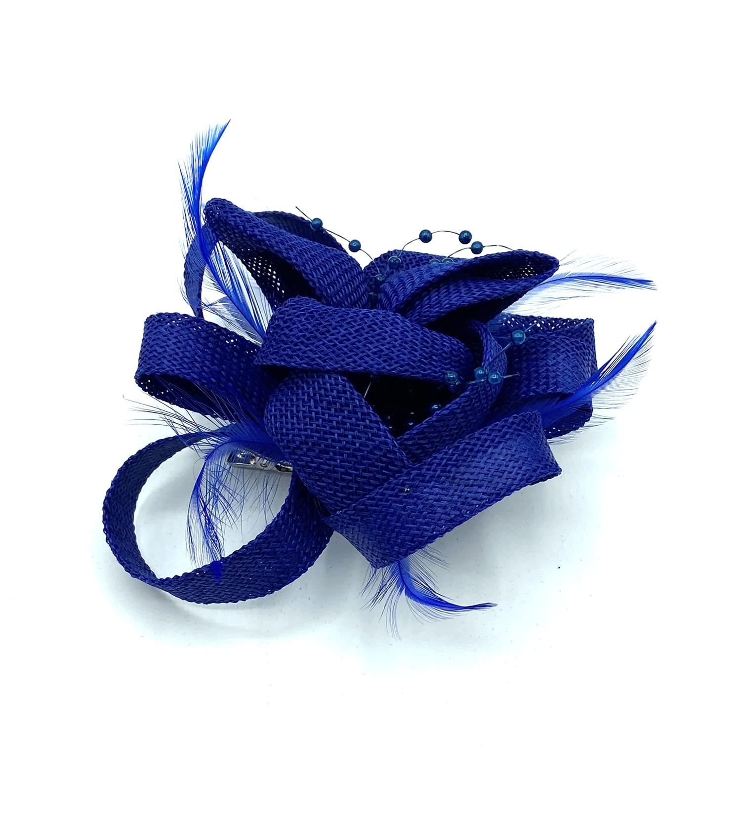 Ladies Feather Beak Clip/Corsage Fascinator for Weddings Races Royal Ascot Hair Piece (Royal Blue)