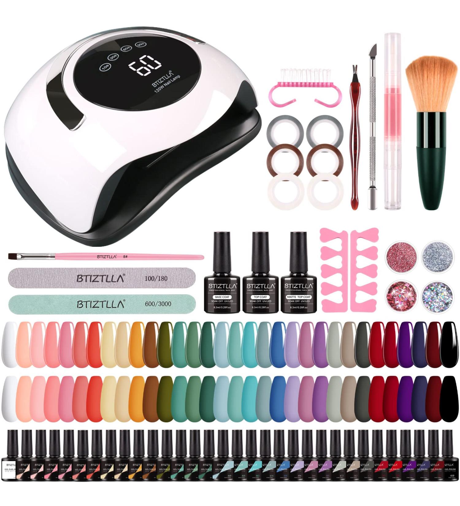 32 Colors Gel Nail Polish Kit with UV Light & 120W Nail Dryer - Complete Manicure Set - Buy Online on GoSupps.com