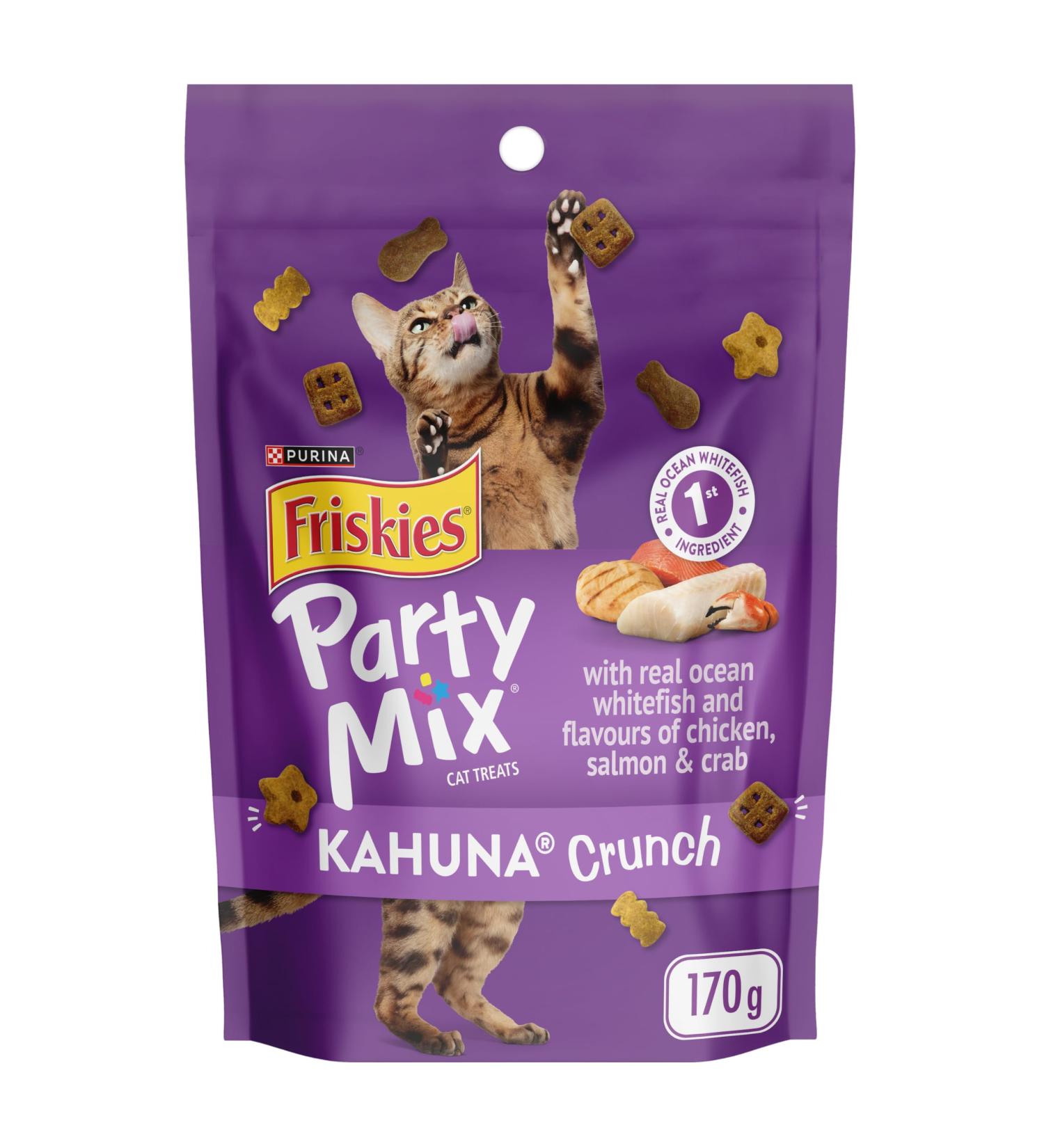 Friskies Party Mix Cat Treats Kahuna Crunch with Real Ocean Whitefish - 170 g Pouch (1 Pack) 170 g (Pack of 1) - Buy Online on GoSupps.com