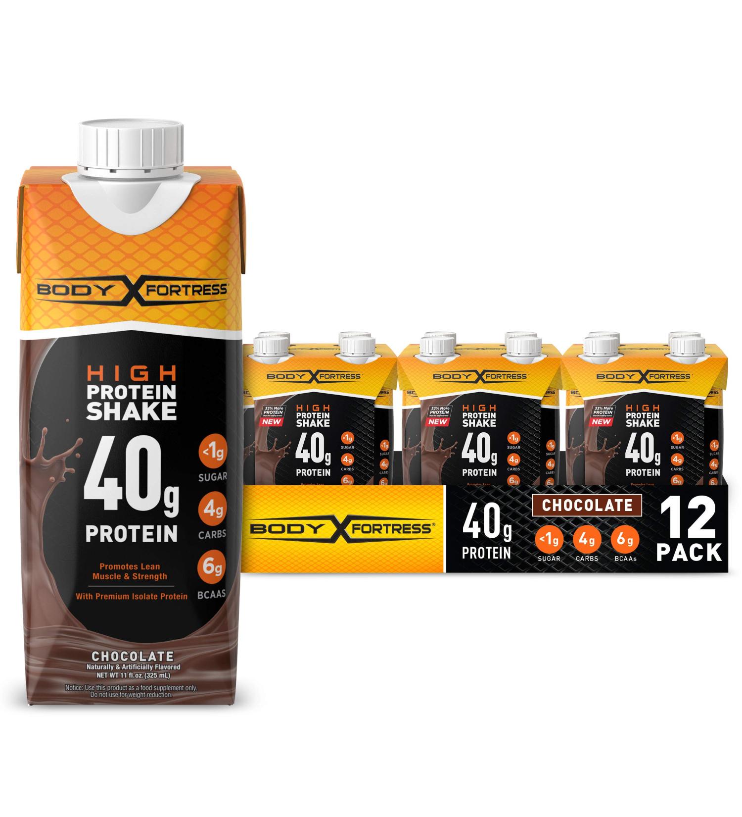 Body Fortress Chocolate Protein Shake 40g - 11 Fl Oz (Pack of 12) - Buy Online on GoSupps.com