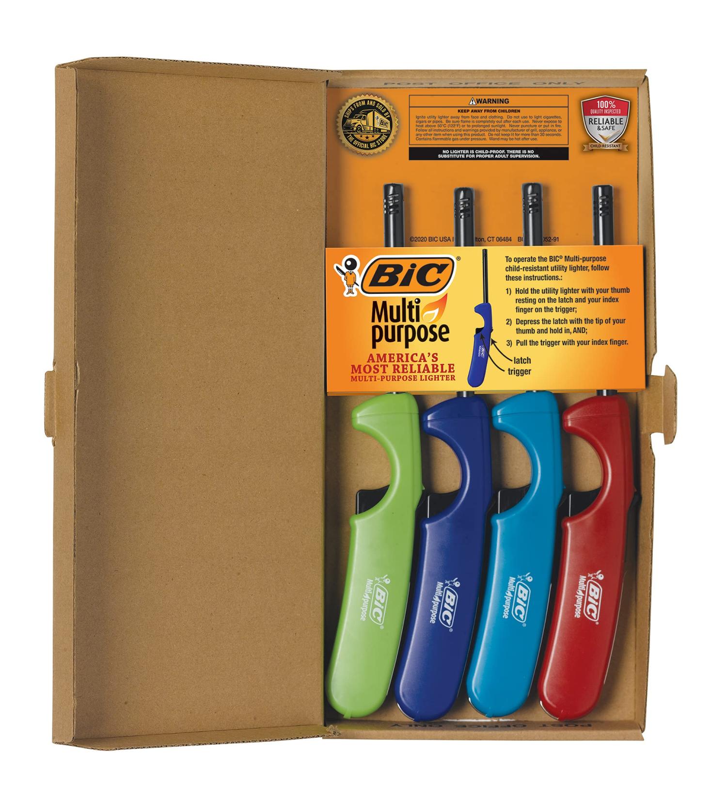 BIC Classic Edition Candle Lighter Set - 4-Count Multicolored | Long-lasting Metal Wand for Candles, Grills, Fireplaces | Assorted Colors - Buy Online on GoSupps.com