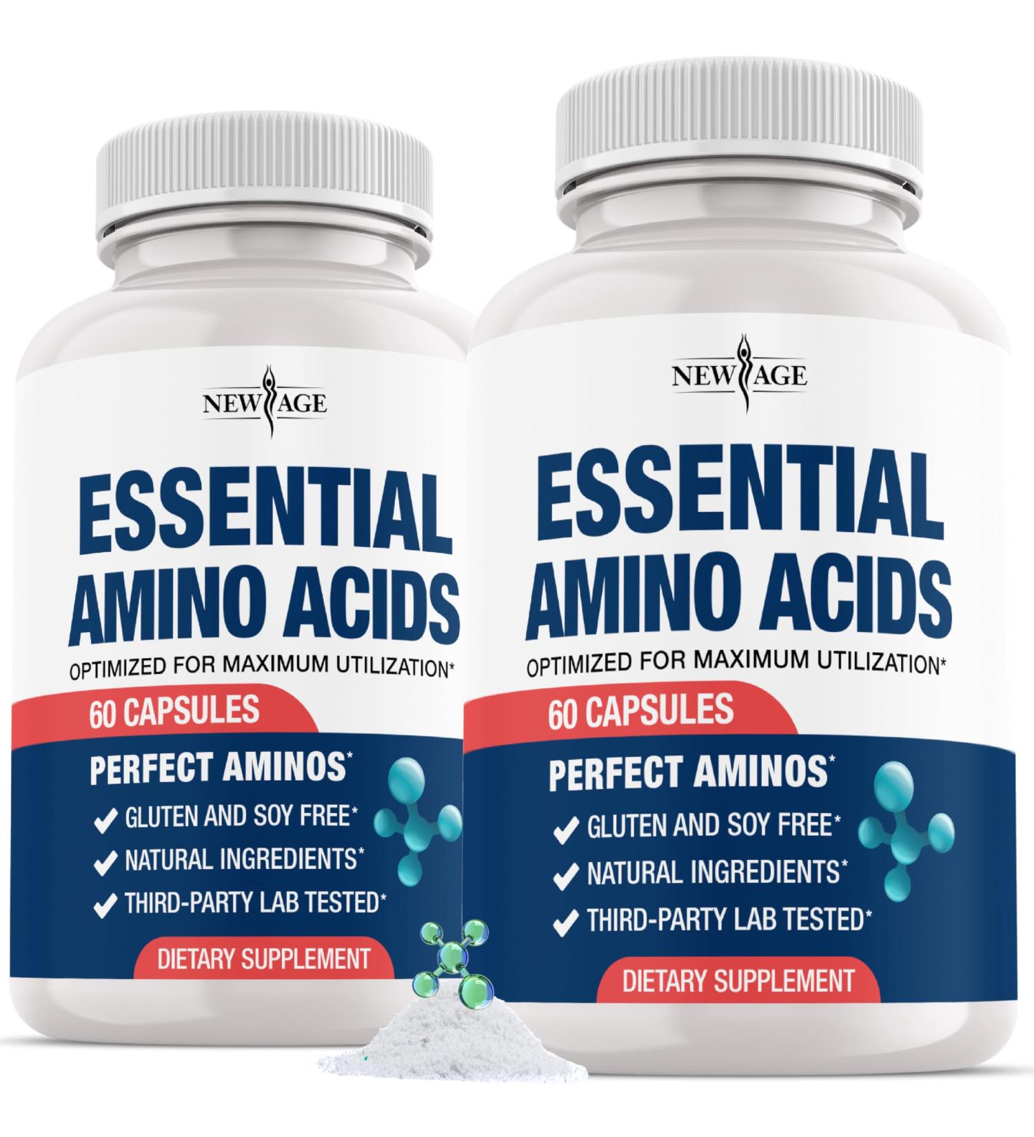 NEW AGE Amino Acid Complex 20 Aminos with BCAAs L-Glutamine L-Arginine & Hyaluronic Acid Supports Recovery Energy Immune Health & Wellness Vegan Non-GMO Gluten-Free 120 Capsules 60 Count (Pack of 2) - Buy Online on GoSupps.com
