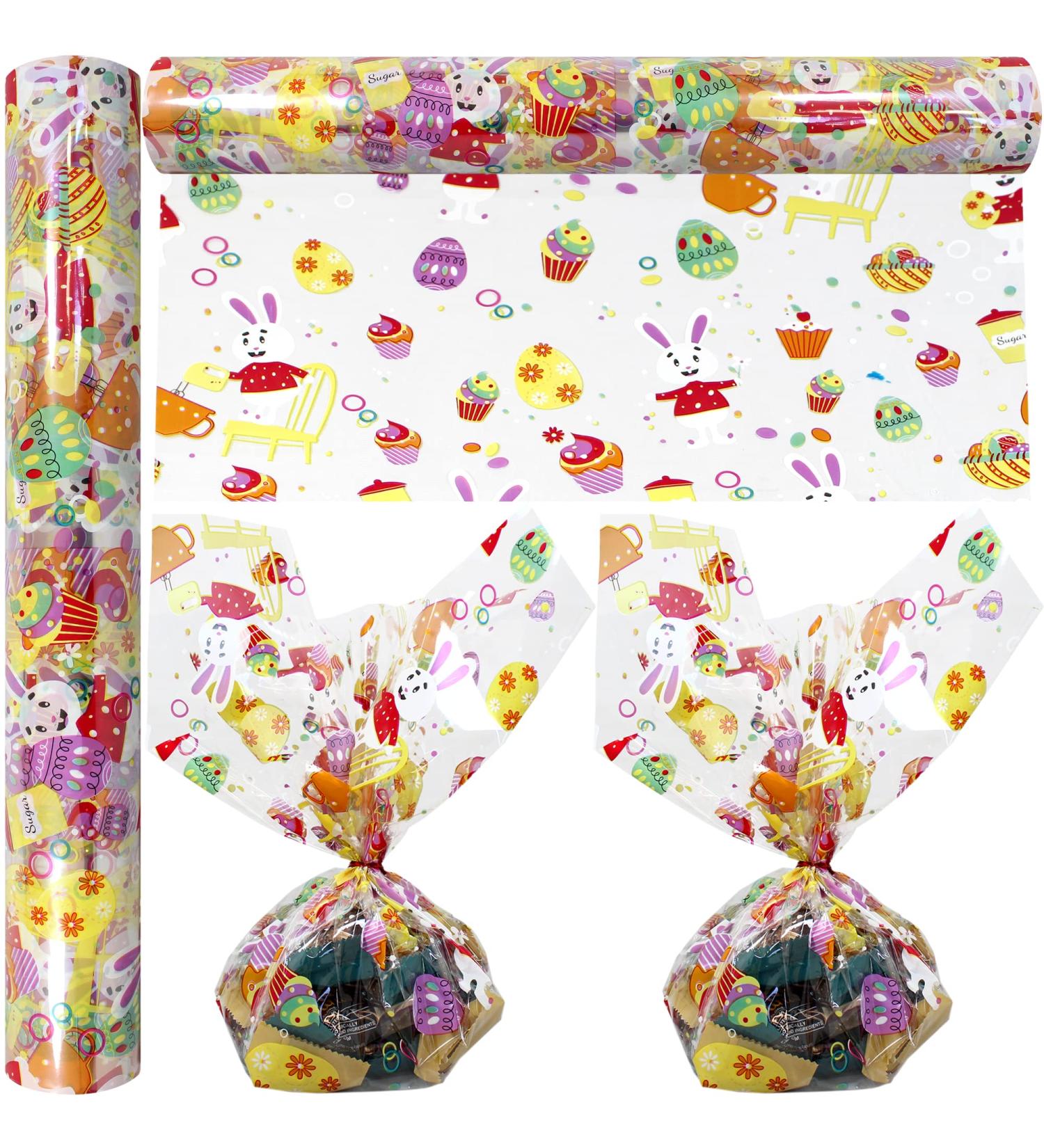 AnapoliZ Easter Cellophane Wrap Roll - 100 Ft. x 16 In. | Crystal Clear 2.3 Mil Thick Design for Easter Treats, Baskets, and Gifts - Bunny and Eggs Cellophane - Buy Online on GoSupps.com
