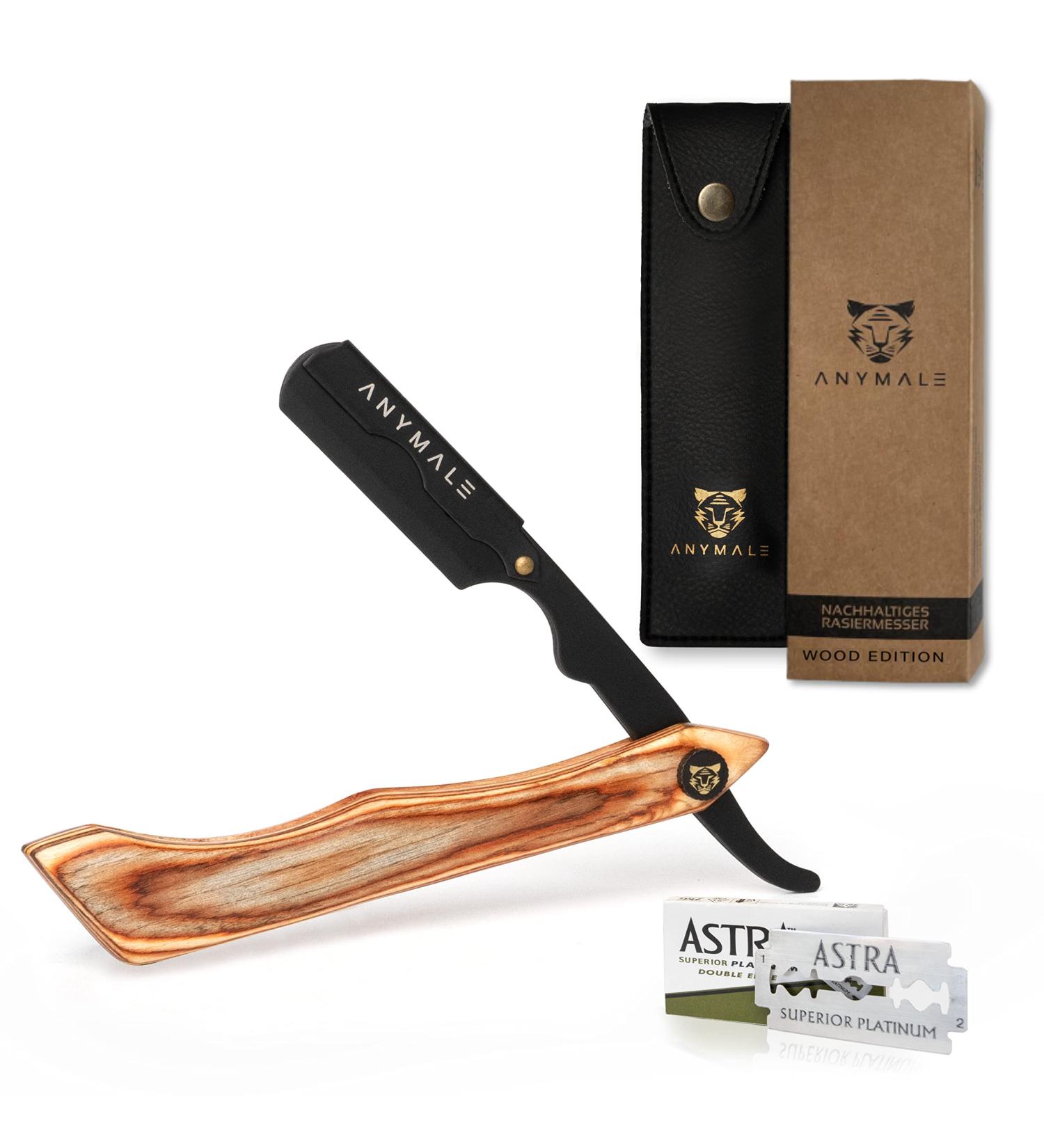Anymale Wood Edition - Sustainable Razor Set for Men | Includes 10 Astra Blades & Travel Case | Perfect for Beginners & Barbers - Buy Online on GoSupps.com
