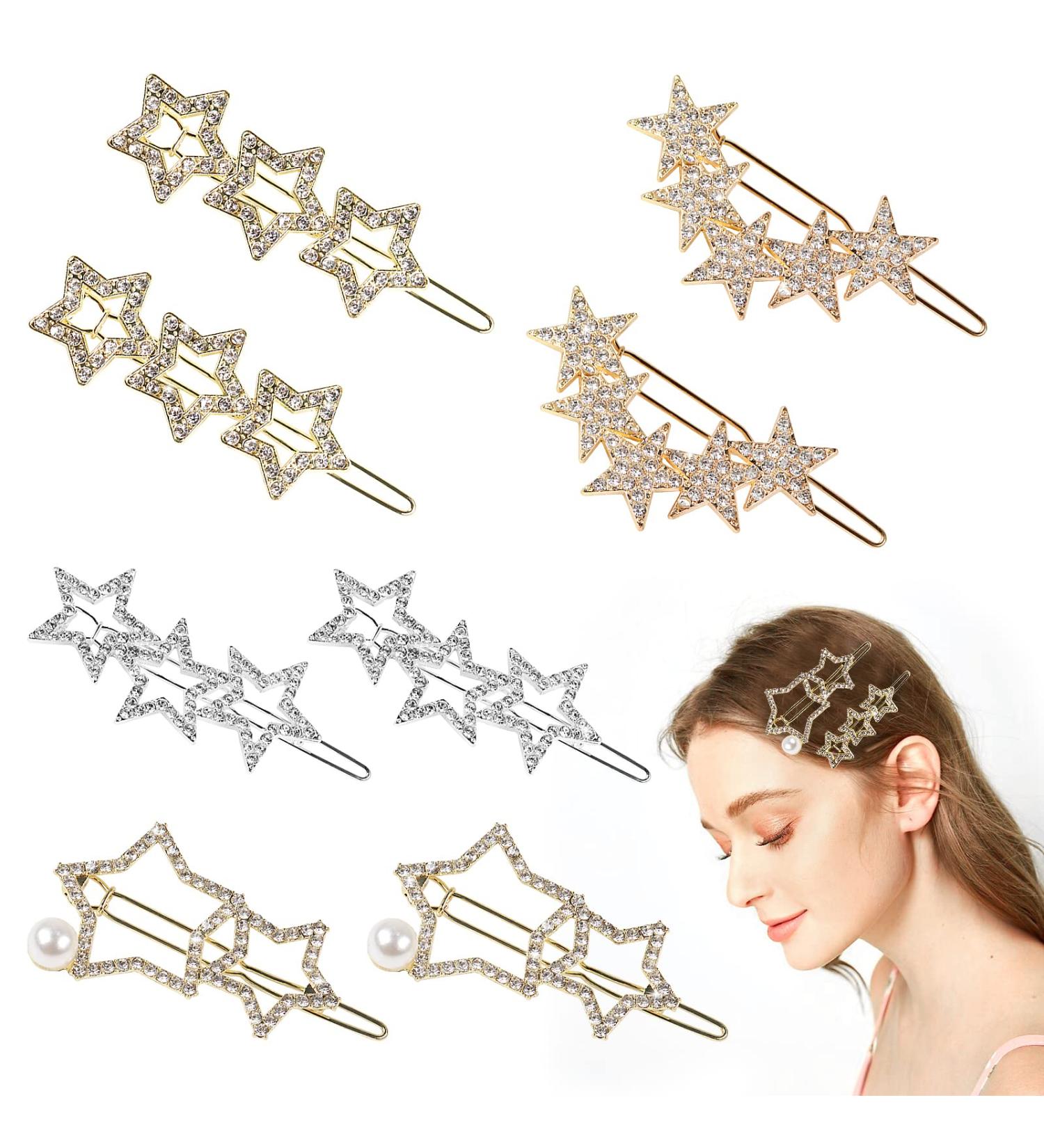 8 Pcs Rhinestone Star Hair Clips - Fashion Hair Barrettes for Women and Girls - Buy Online on GoSupps.com