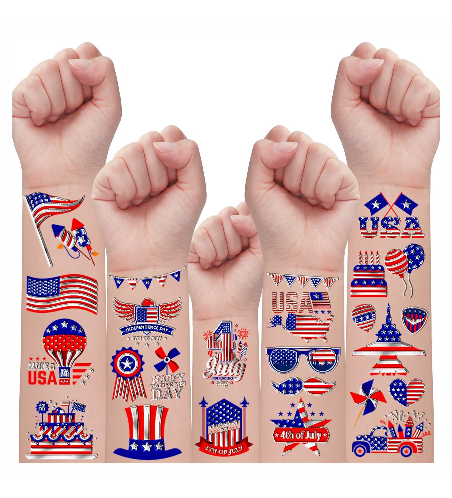 Partywind 194 Metallic Silver Fourth of July Temporary Tattoos - Patriotic Tattoo Stickers for Party Supplies & Favors - Buy Online on GoSupps.com
