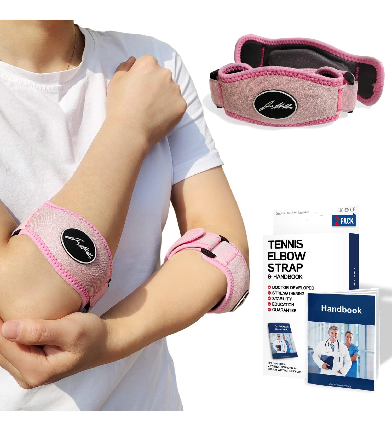 Dr. Arthritis Adjustable Elbow Bandage - Tennis & Golfer's Arm Cuff (Pink) - Support for Left & Right Arms | Pair - Buy Online on GoSupps.com
