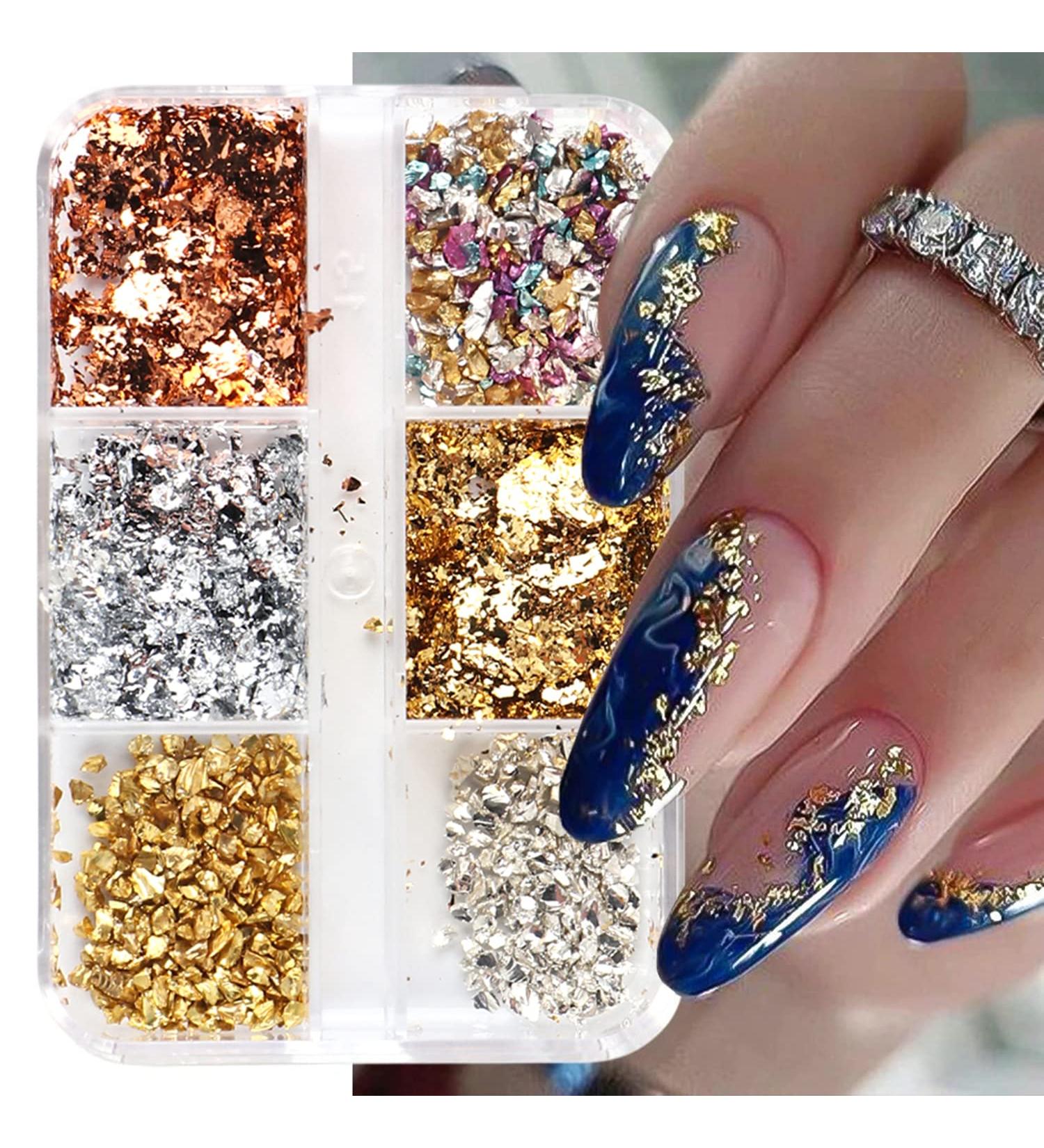 Holographic Nail Foil Glitter Flakes - 6 Colors, 3D Sparkly Aluminum Flakes for Women DIY Nails - Buy Online on GoSupps.com