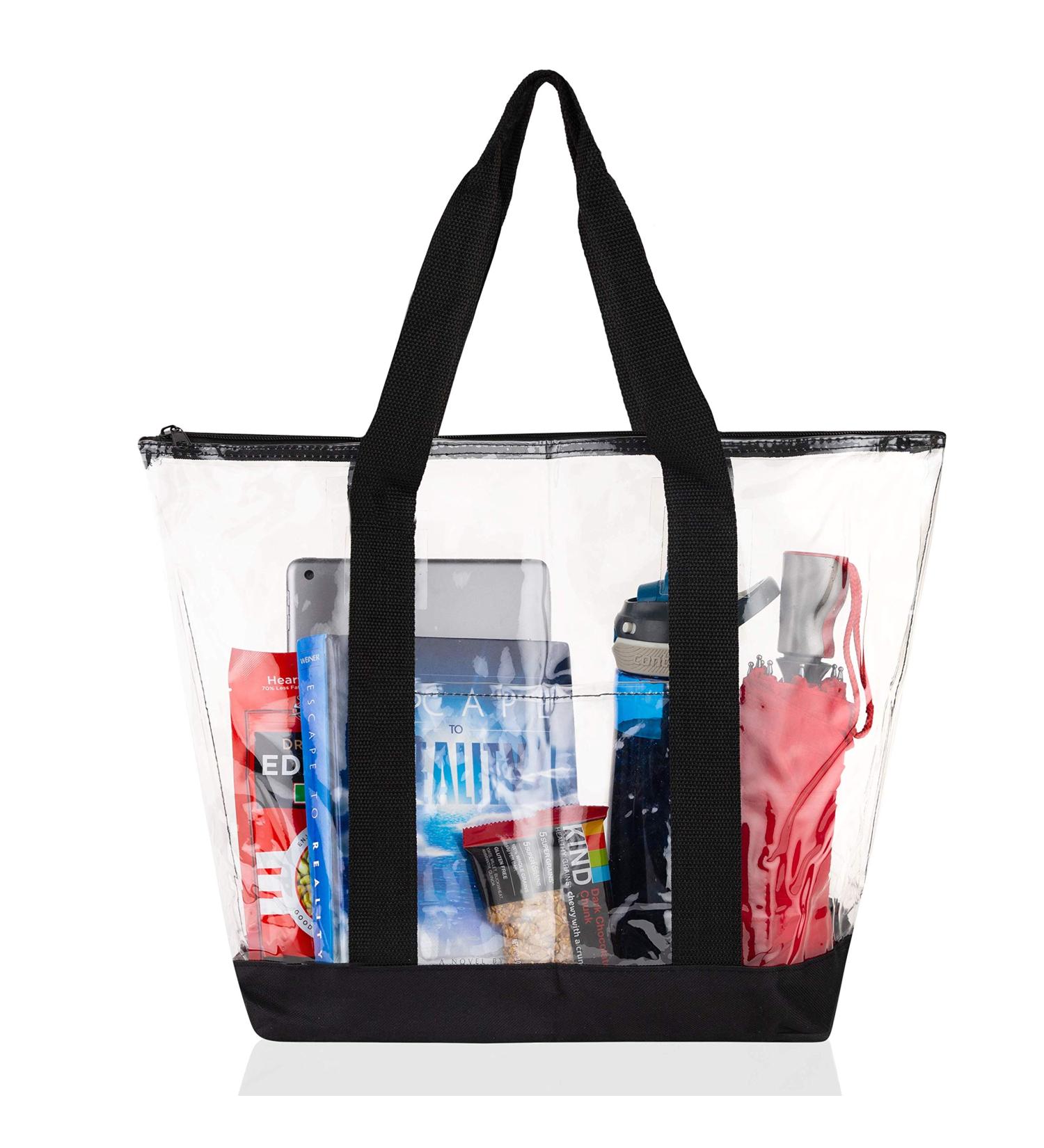 Clear Zipper Tote Bag - Stadium, Beach, and Work Approved - Black - Buy Online on GoSupps.com