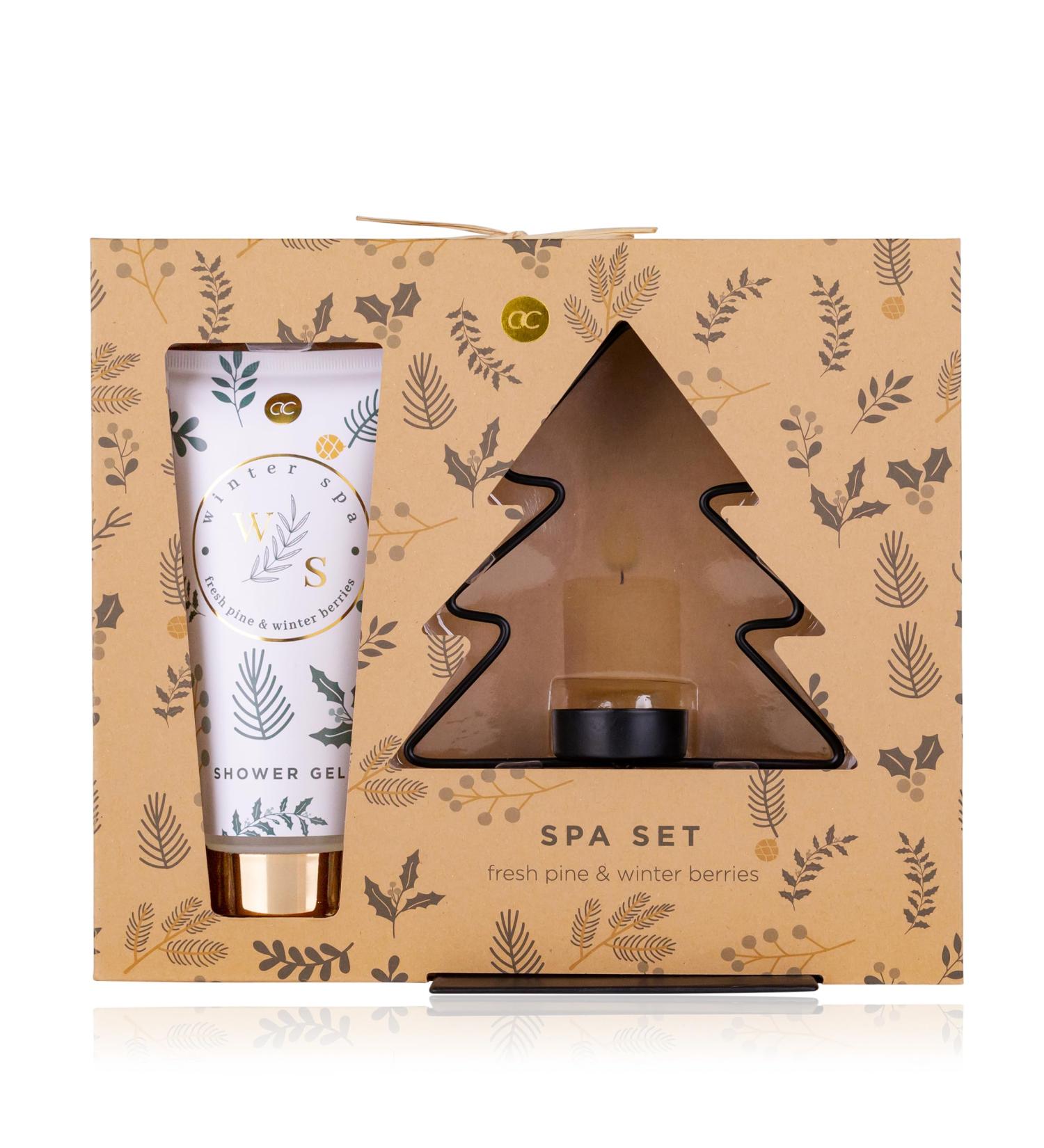 Gift set candlestick accentra ideal for women - bathing set winter spa in gift box incl. 200ml shower gel candle stand in tree form fragrance: Fresh Pine & Winter Berries