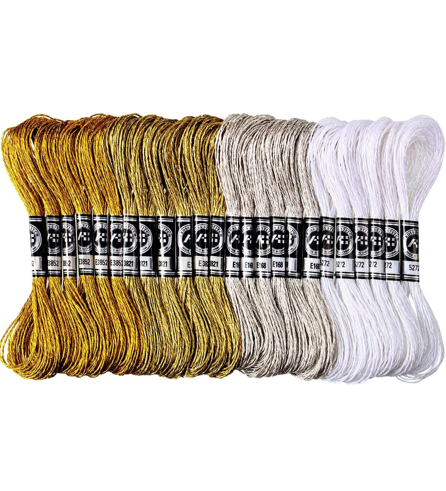 24 Skeins Metallic Embroidery Threads - Gold and Silver Polyester Cross Stitch Floss for Friendship Bracelets and Crafts - Buy Online on GoSupps.com