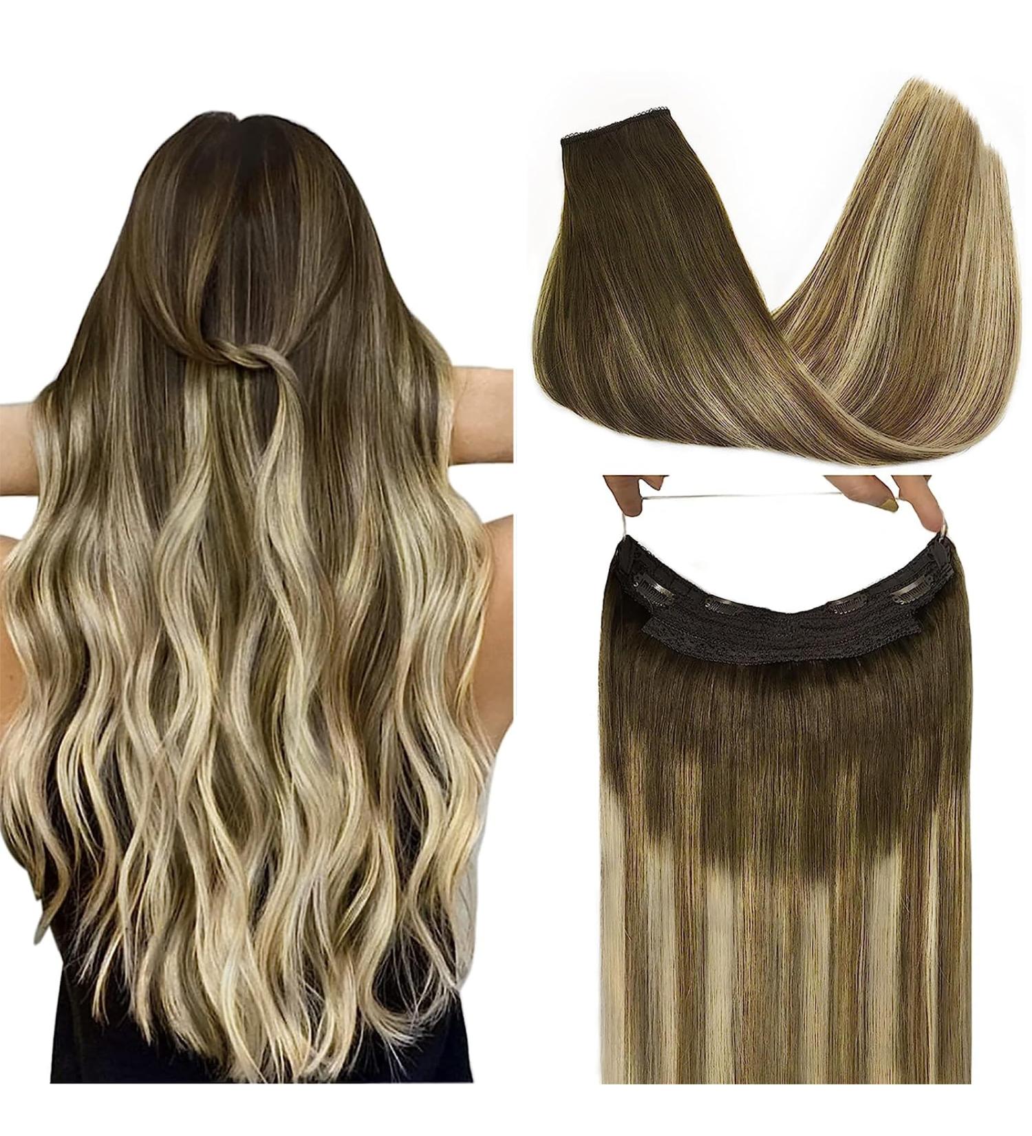 Buy GOO GOO Wire Hair Extensions - 16 Inch 95g Walnut Brown Ash Blonde Balayage Invisible Seamless Fish Line | International Shipping - Buy Online on GoSupps.com