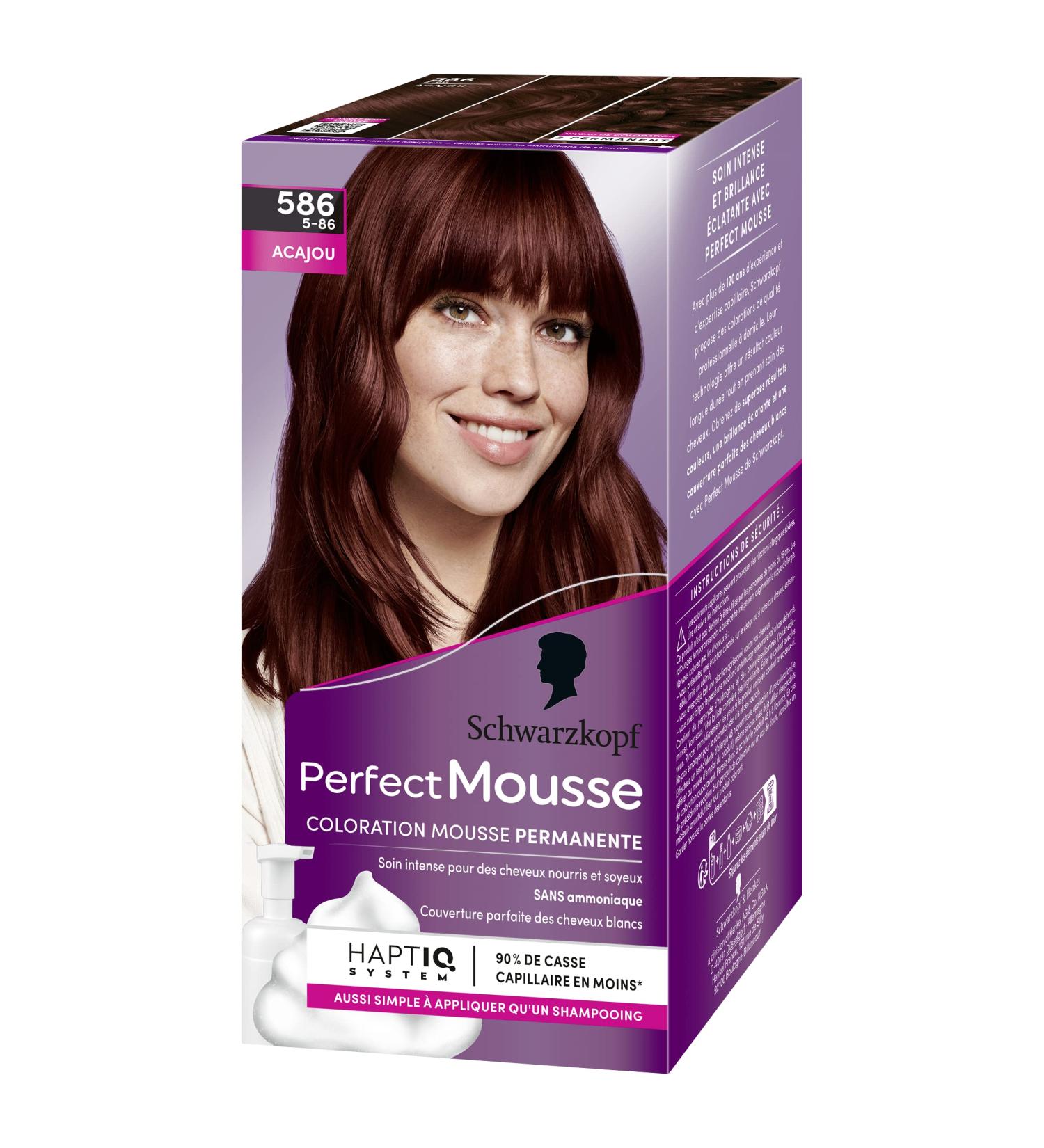 Schwarzkopf - Perfect Mousse - Hair Color - Permanent Mousse without Ammonia - Care Mask 96% ingredients of natural origin - Mahogany 586 1 Unit (Pack of 1) - Buy Online on GoSupps.com
