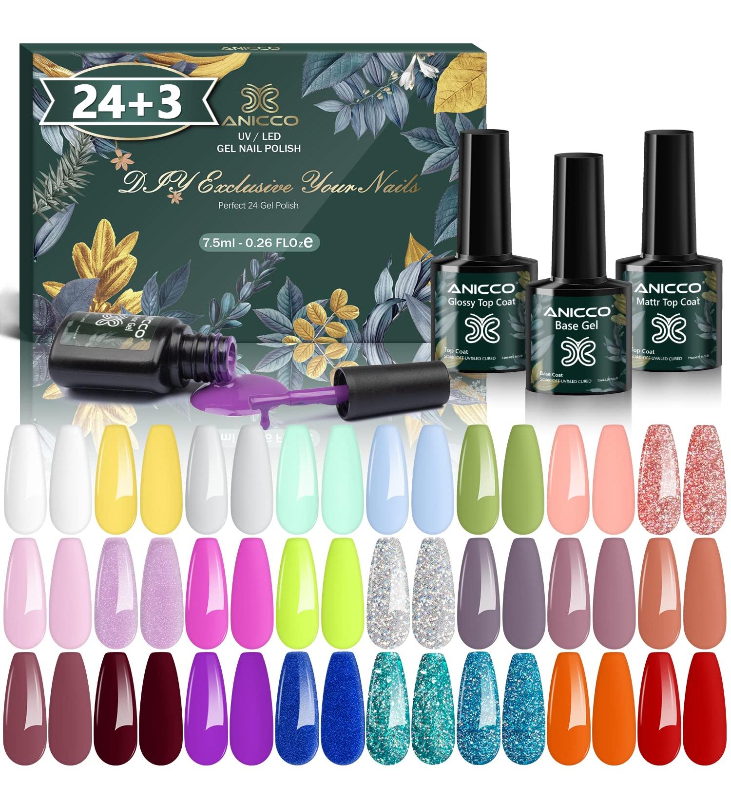 Anicco 27 Pieces UV Nail Polish UV Colour Gel Set Reflective Sparkling Shellac Nail Polish UV Gel Nail Polish Set for Beginners and Professionals 24+3B - Buy Online on GoSupps.com