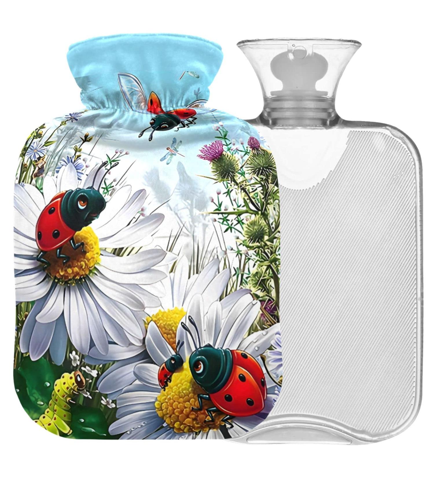 NAANLE Daisy Ladybird Heat Bottle - Transparent Hot Water Bottle for Pain Relief & Cold Therapy - 1L Hand/Foot Heating Bags - International Shipping - Buy Online on GoSupps.com
