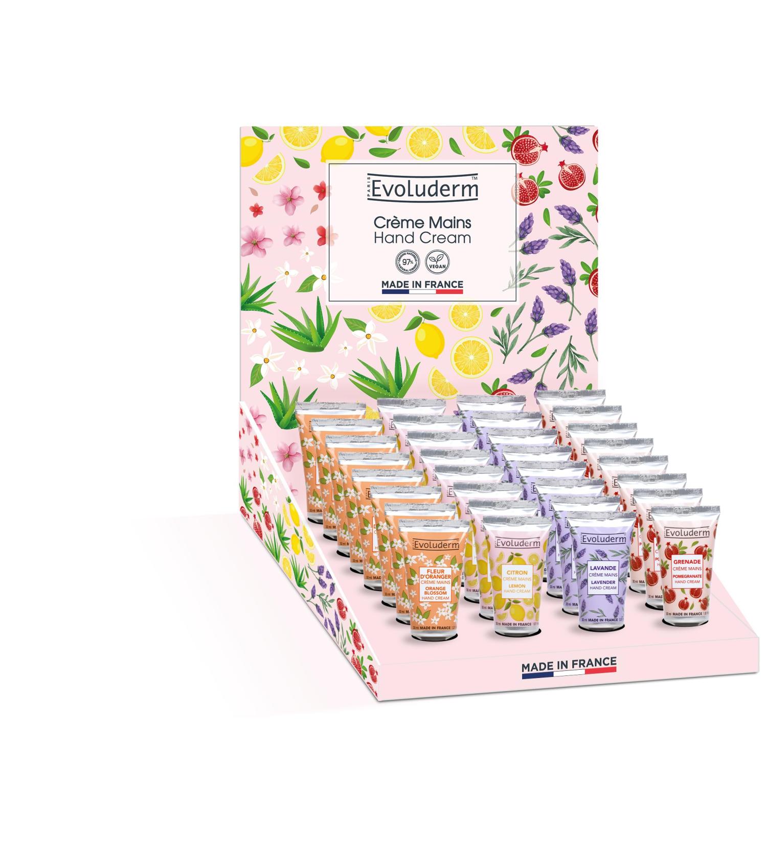 Evoluderm EVOLUDERM - Gourmet Hand Cream Display - 24 Hand Creams 30ml + 1 Display Stand - Mediterranean Treasures