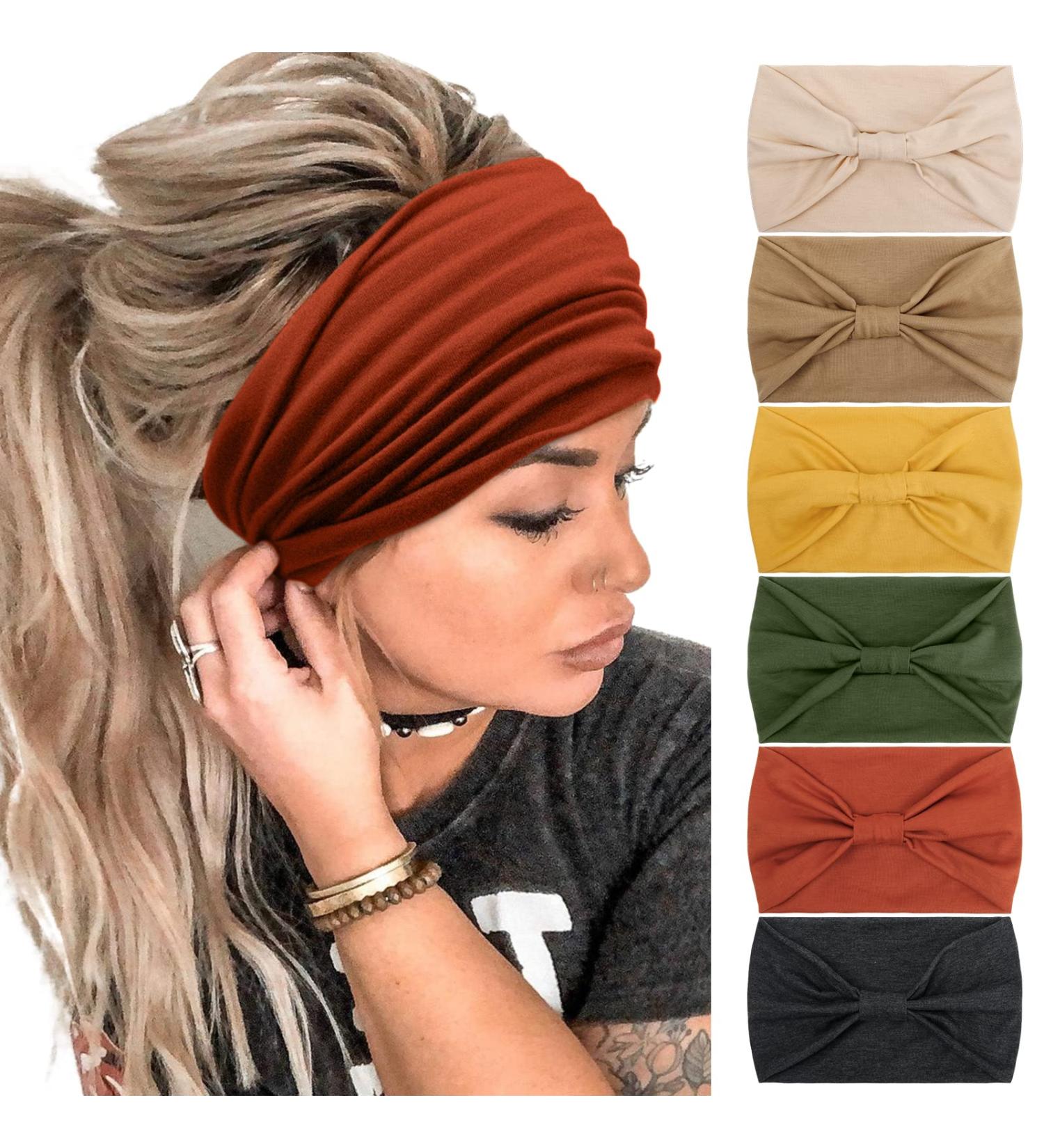 6 Pack Wide Knotted Headbands for Women - Non-Slip Boho Hair Wraps in Solid Colors - Buy Online on GoSupps.com
