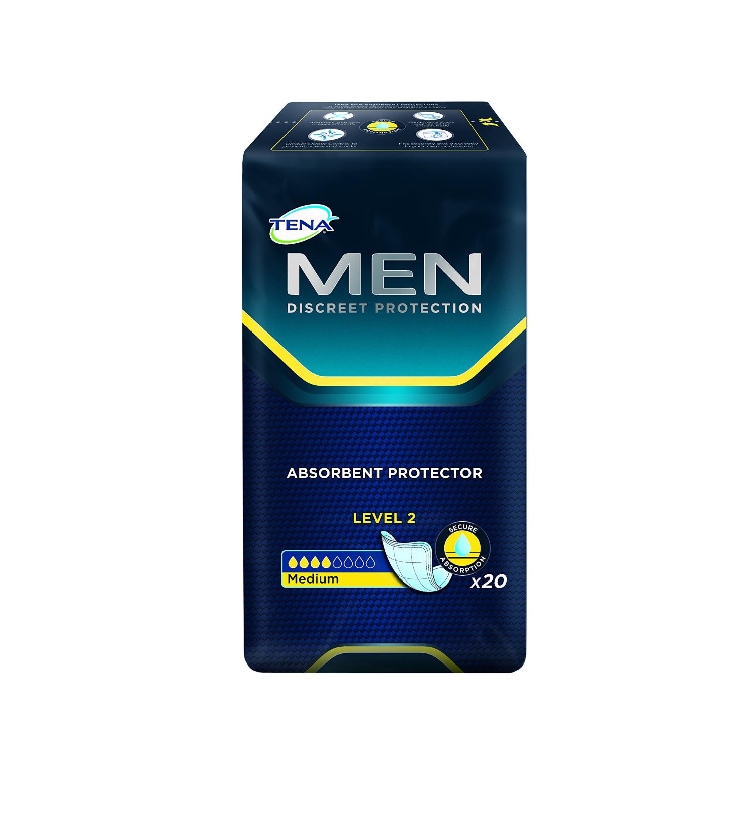 Tena Men's Sanitary Pads Level 2 - 120 Pads (6 Packs of 20) for Bladder Weakness | International Shipping Available - Buy Online on GoSupps.com