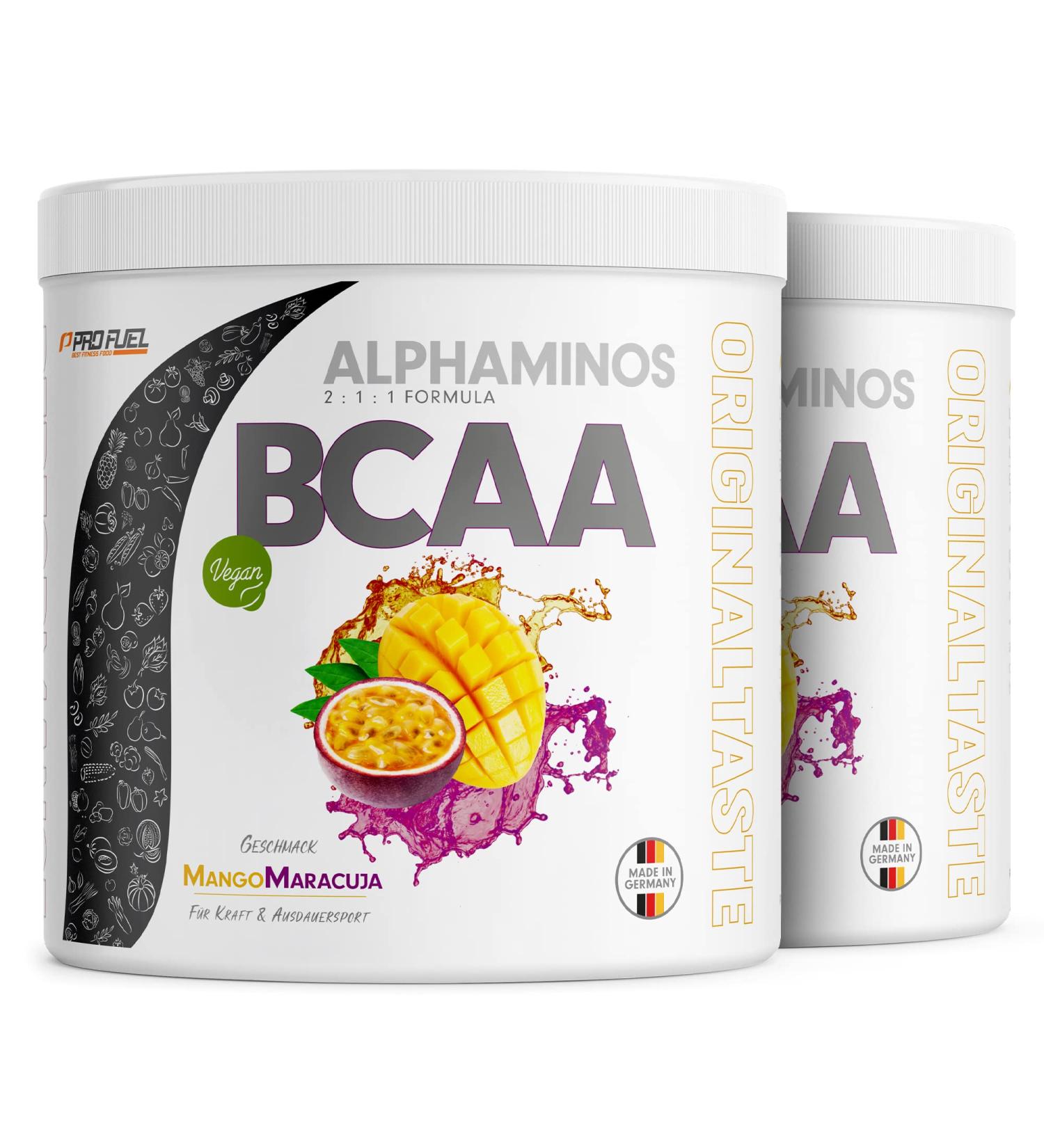 Buy Alphaminos BCAA Powder 2x300g - Mango Maracuja | Test Winner | Vegan Essential Amino Acids | Unbelievably Delicious Taste - Buy Online on GoSupps.com