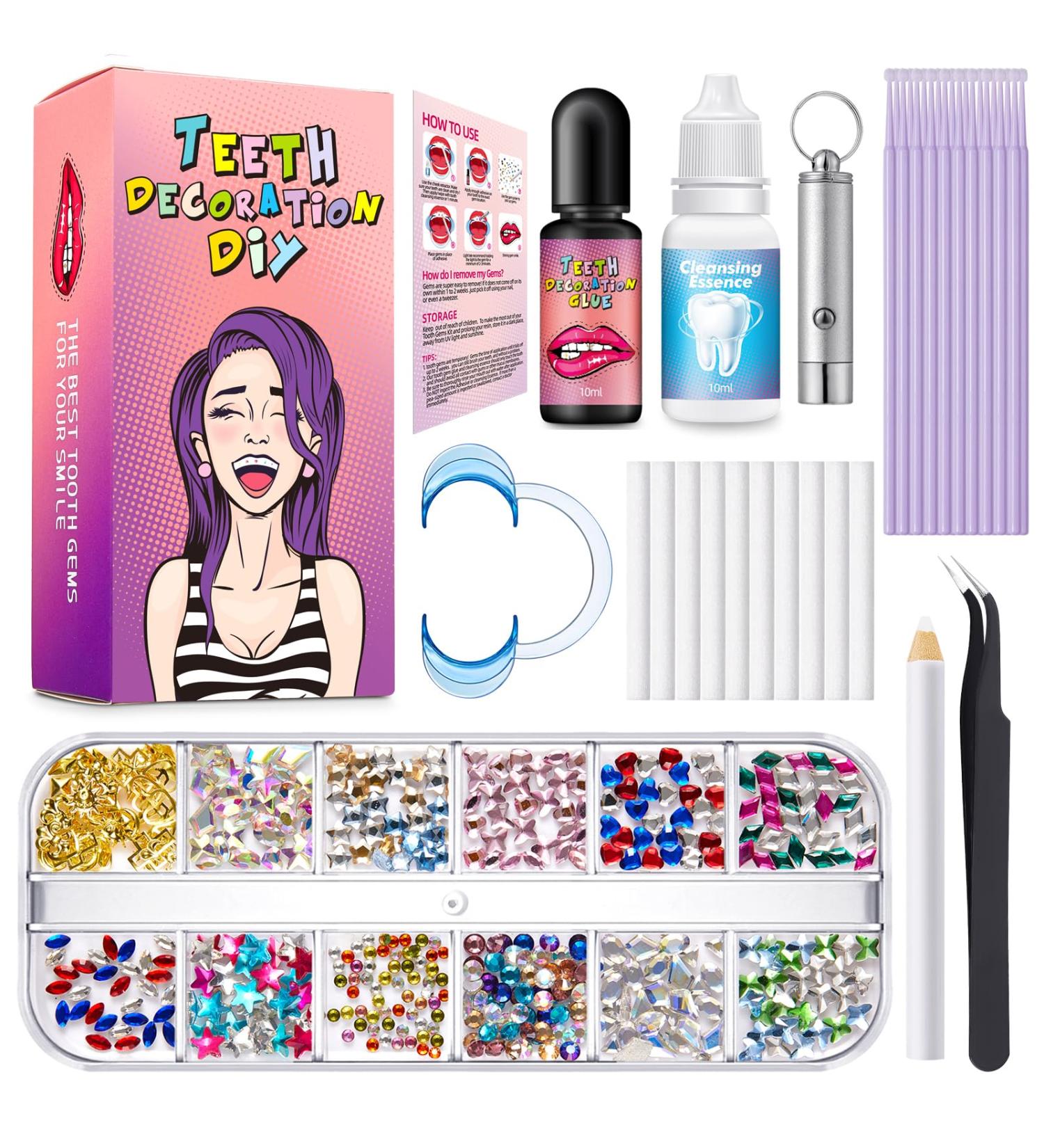 Tooth Gem Kit - 435 pcs DIY Teeth Jewelry with Glue & Light | Professional Crystal Gems for a Fashionable Smile - Buy Online on GoSupps.com