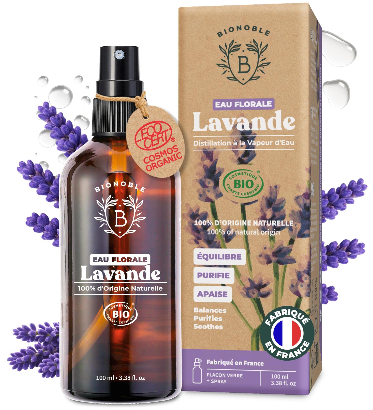 BIONOBLE Hydrolat Lavande Bio - Apaise Purifie et R gule l'Acn - Spray Lavande Bio pour Visage Corps et Cheveux - Eau Florale 100% d'Origine Naturelle Fabriqu en France - Flacon Verre - 100ml Lavande 100 ml (Lot de 1) - Buy Online on GoSupps.com