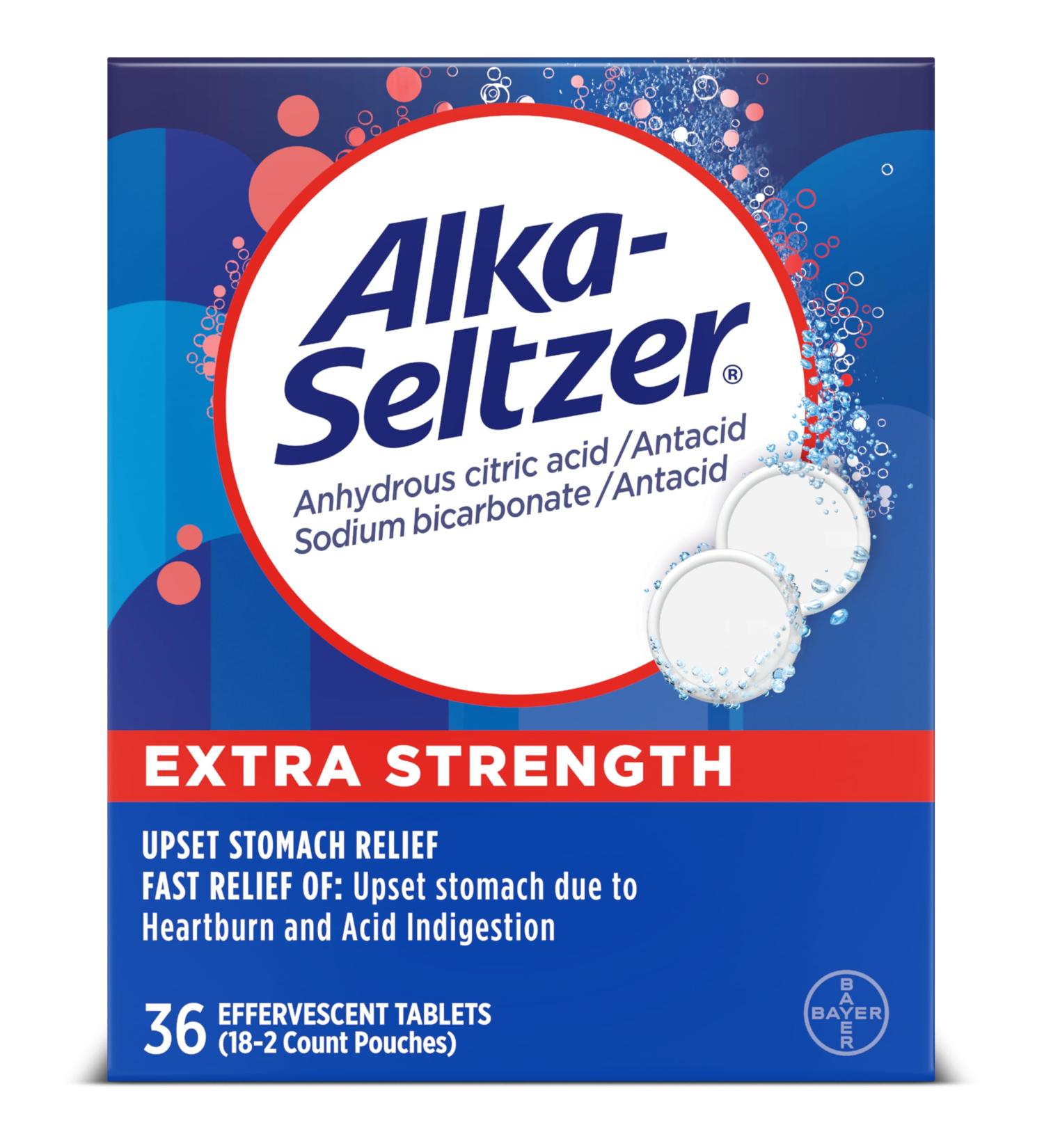 Alka-Seltzer Extra Strength Heartburn Relief Effervescent Antacid Tablets Fast Indigestion Relief 36Ct - Buy Online on GoSupps.com