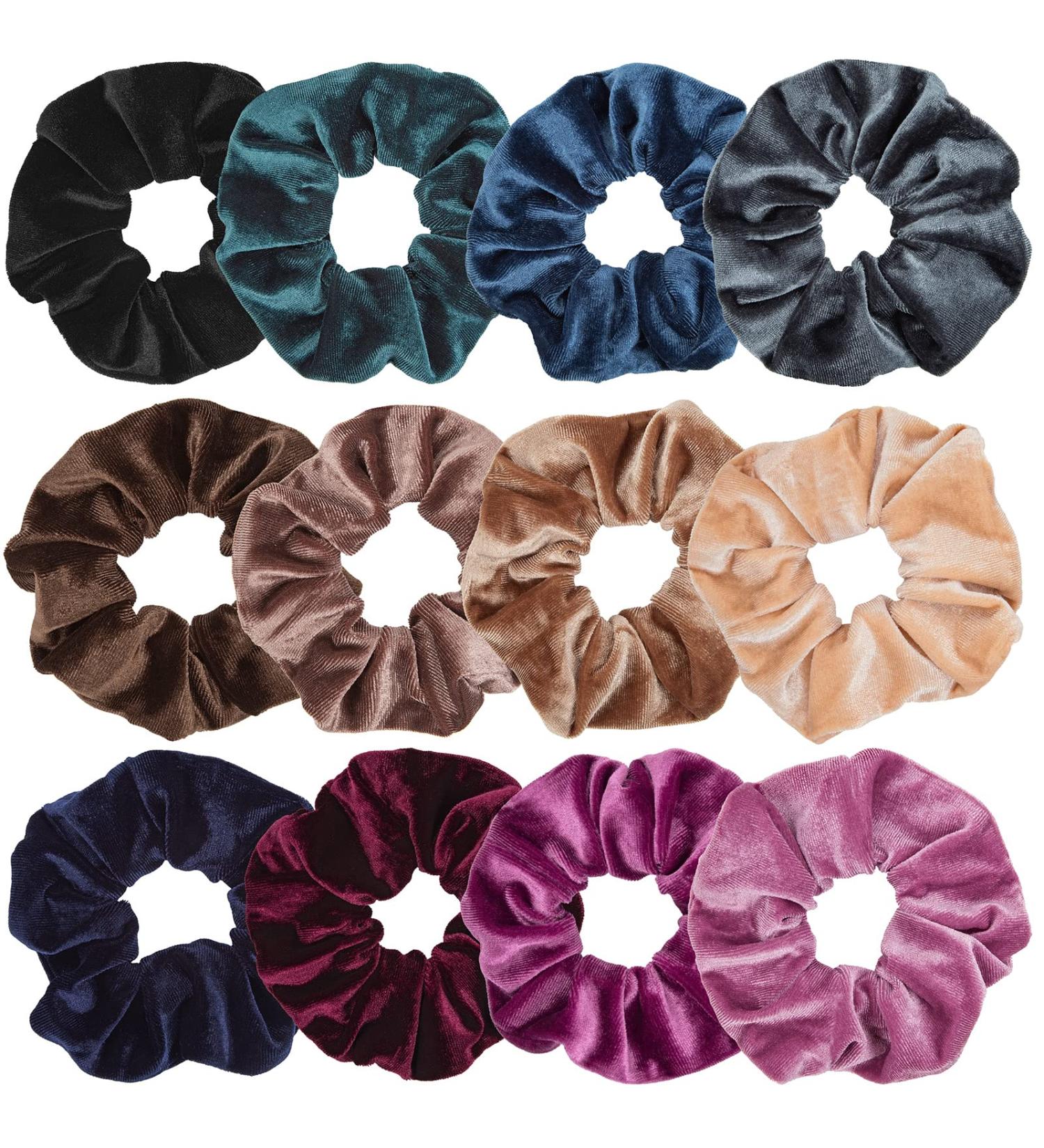 12 Pcs Velvet Big Hair Scrunchies for Women - Elastic Hair Bands in Beige, Black, Red & Green - Perfect Hair Accessories for Women and Teen Girls - Ideal Valentine's Day and Christmas Gifts - Buy Online on GoSupps.com