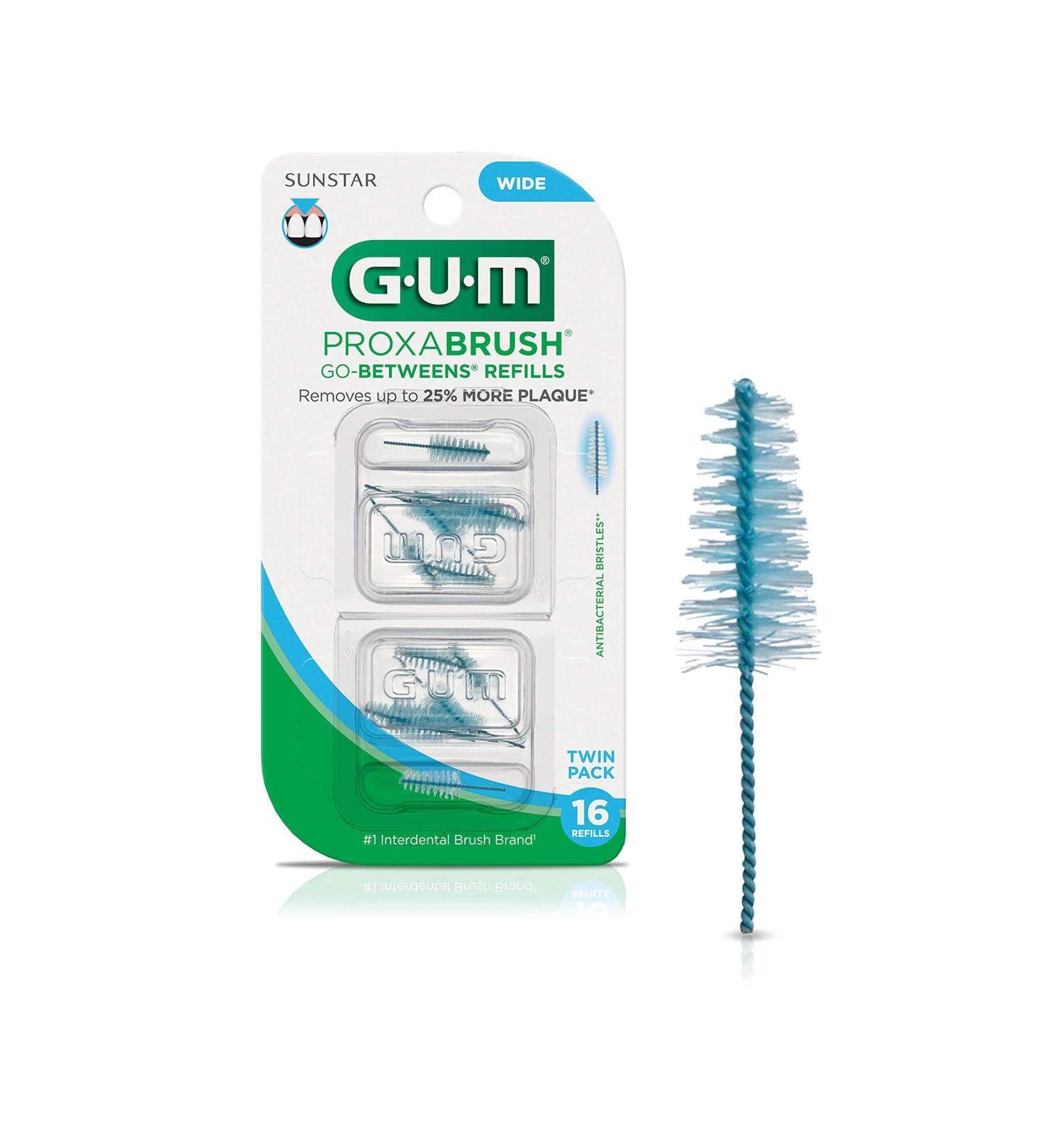 GUM Proxabrush Go-Betweens Refills - Wide Interdental Brushes - 16ct Soft Bristle Dental Picks - Compatible with Permanent Handle - International Shipping Available - Buy Online on GoSupps.com