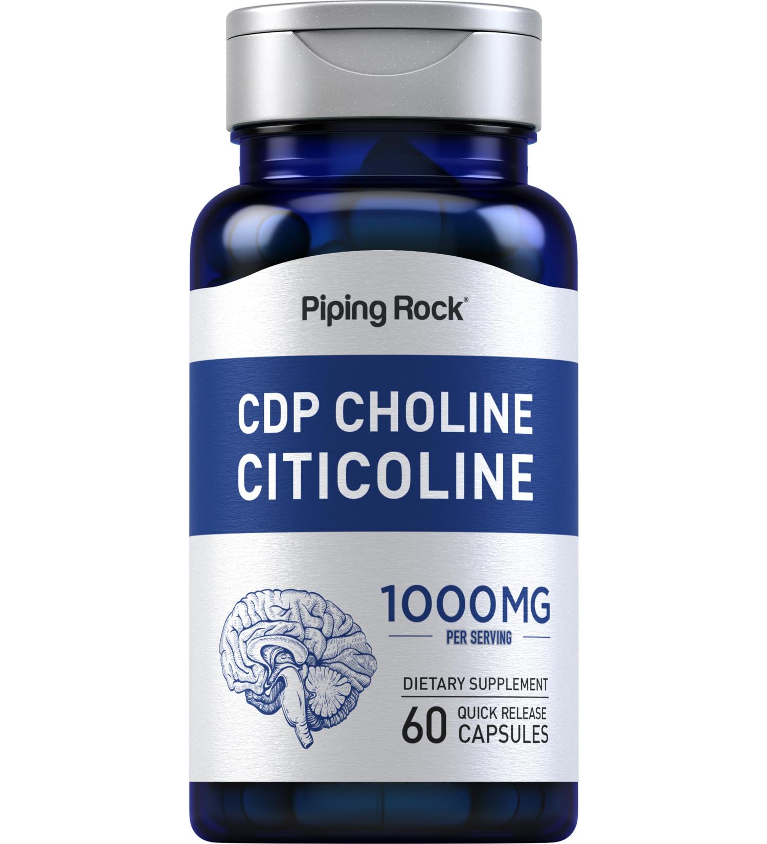 Piping Rock CDP Choline Citicoline 1000mg | 60 Quick Release Capsules | for Men and Women | Non-GMO Gluten Free Dietary Supplement - Buy Online on GoSupps.com