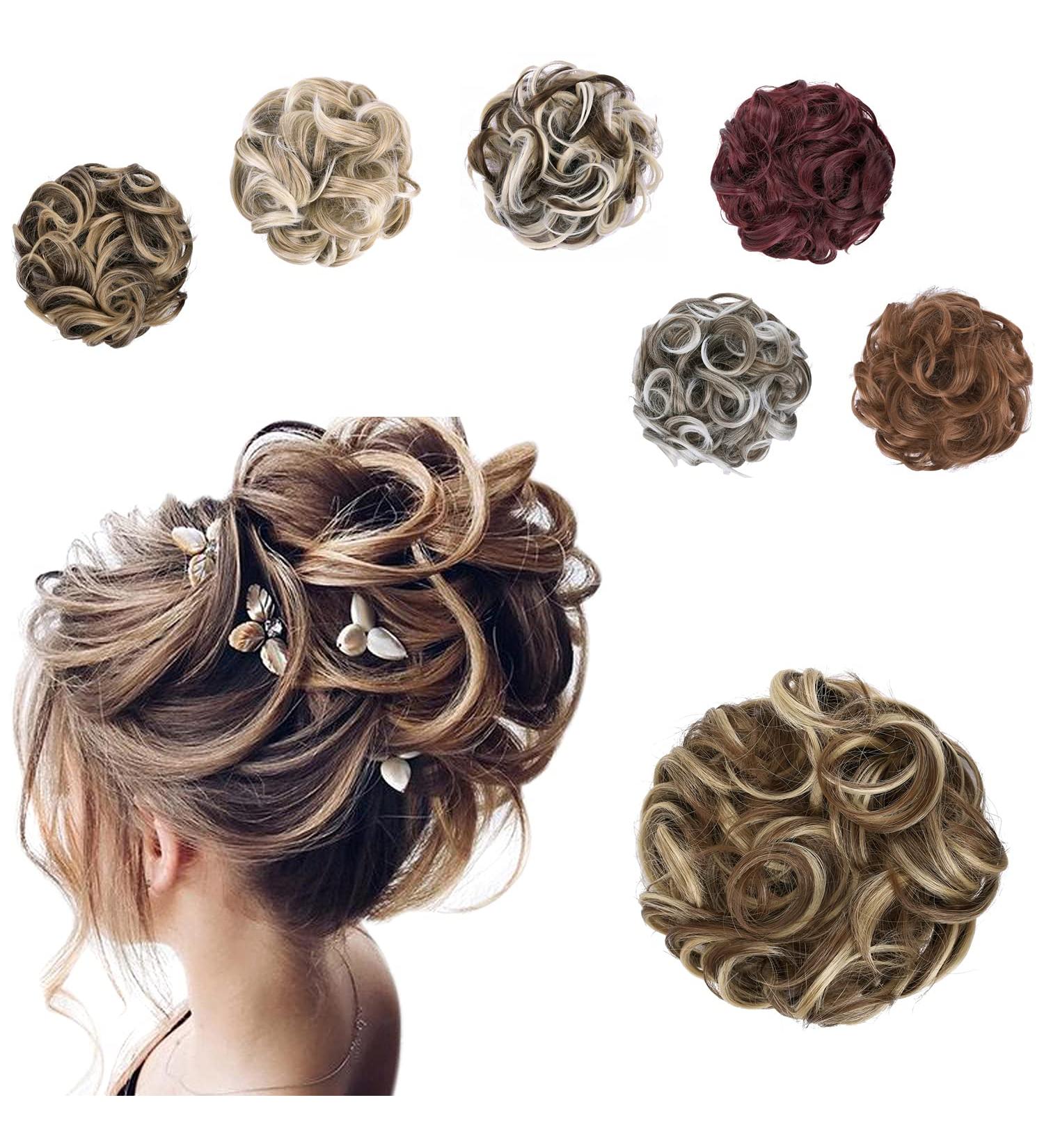 GIRLSHOW Messy Curly Big Hair Scrunchies 2.82oz Synthetic Hair Bun Extensions - Ash Blonde & Medium Golden Brown Mixed Updo for Women/Girls - Buy Online on GoSupps.com