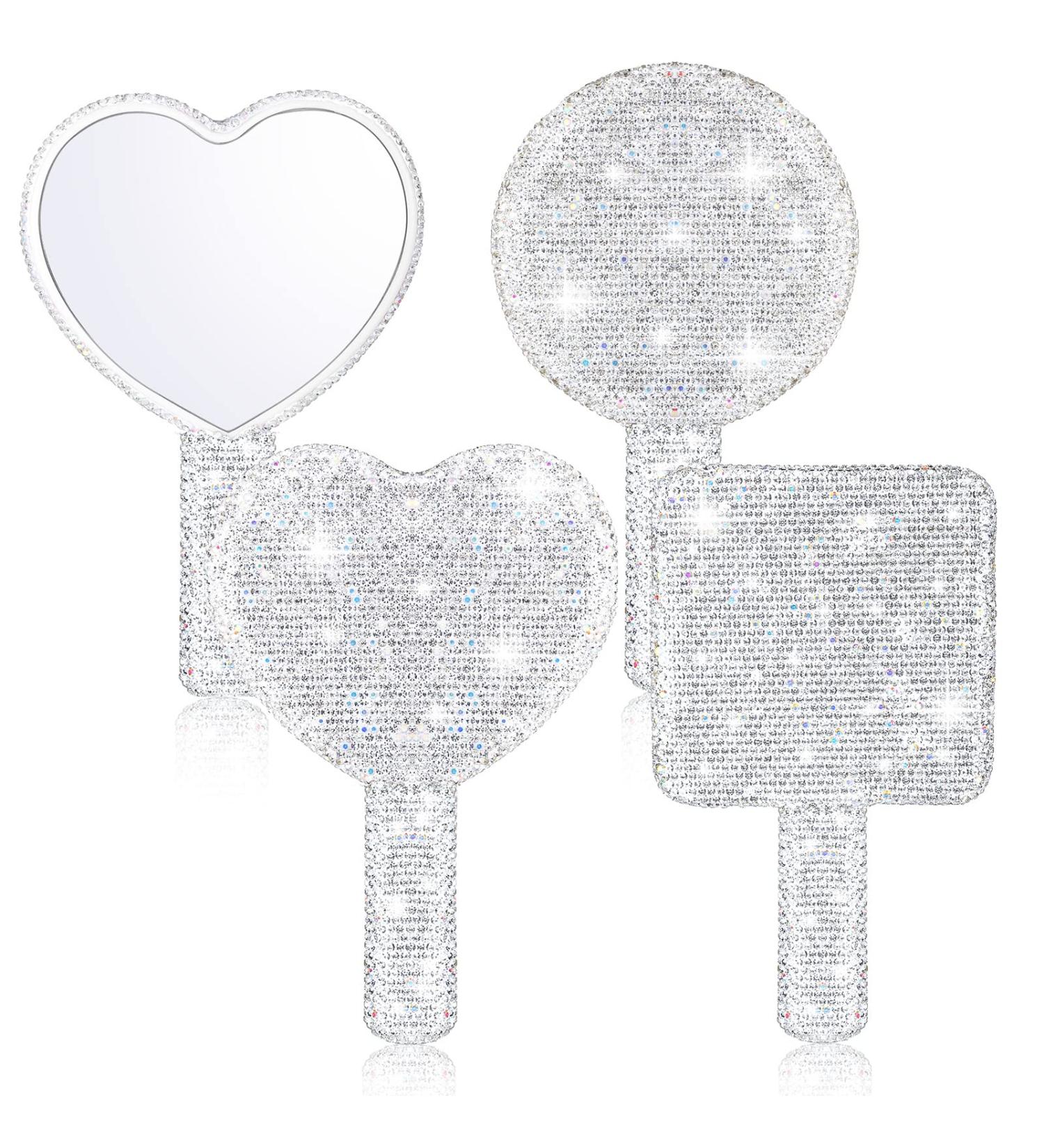 Bucherry 3 Pcs Rhinestone Heart Shaped Hand Mirrors - Dazzling Makeup Mirrors for Women, Girls - Perfect Wedding Gift - Buy Online on GoSupps.com