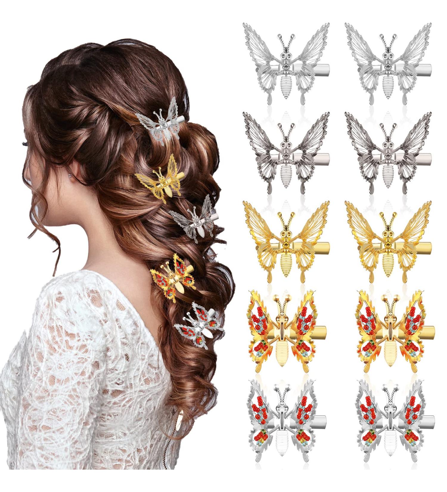 10 Pcs 90s Moving Butterfly Hair Clips | Elegant Hollow Wing Hair Pins | 3D Butterfly Barrettes for Women, Girls, Teens | Wedding Accessories - Buy Online on GoSupps.com