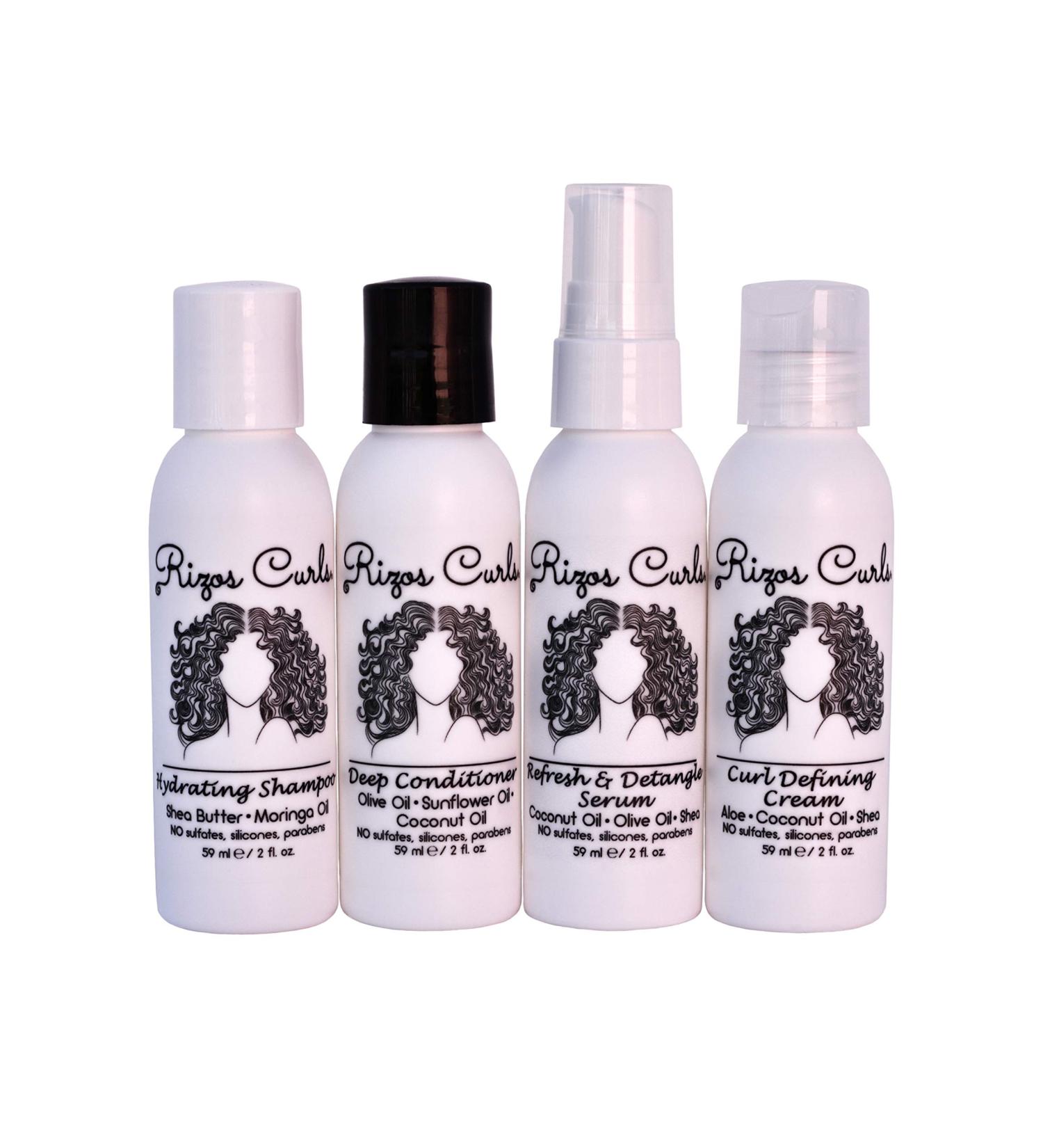 Rizos Curls 4-Step Travel Kit for Curly Hair - Curl Defining Cream, Shampoo, Conditioner, Refresh & Detangle - 2 fl oz each - Buy Online on GoSupps.com