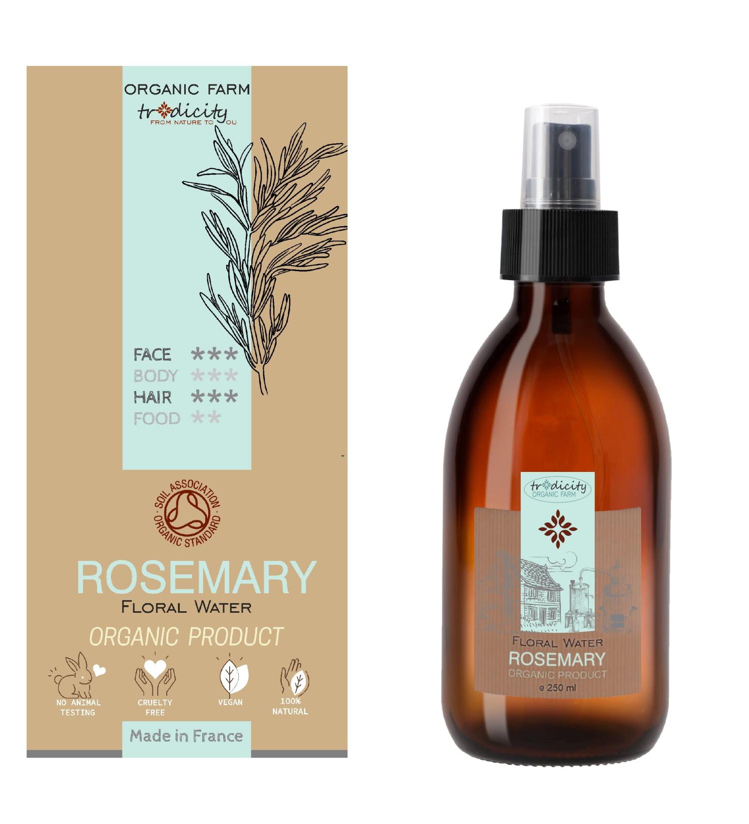 tradicity ORGANIC FARM Organic Rosemary Flower Water 250ml Hydrosol Oily skin Facial tonic spray against hair loss Astringent purifying pillow mist 250 ml - Buy Online on GoSupps.com