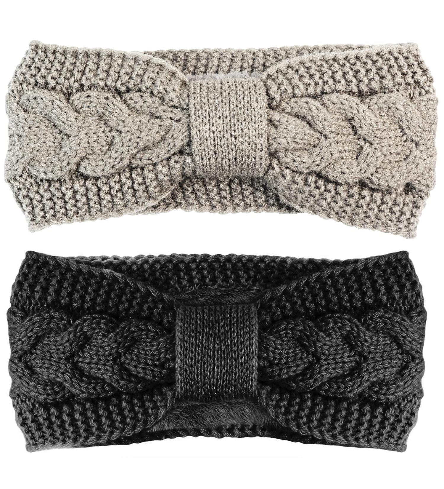 2 PCs Women's Knitted Headband Set - Elastic Ear Warmer Hair Bands for Women & Girls - Thickened Hair Wraps - Buy Online on GoSupps.com
