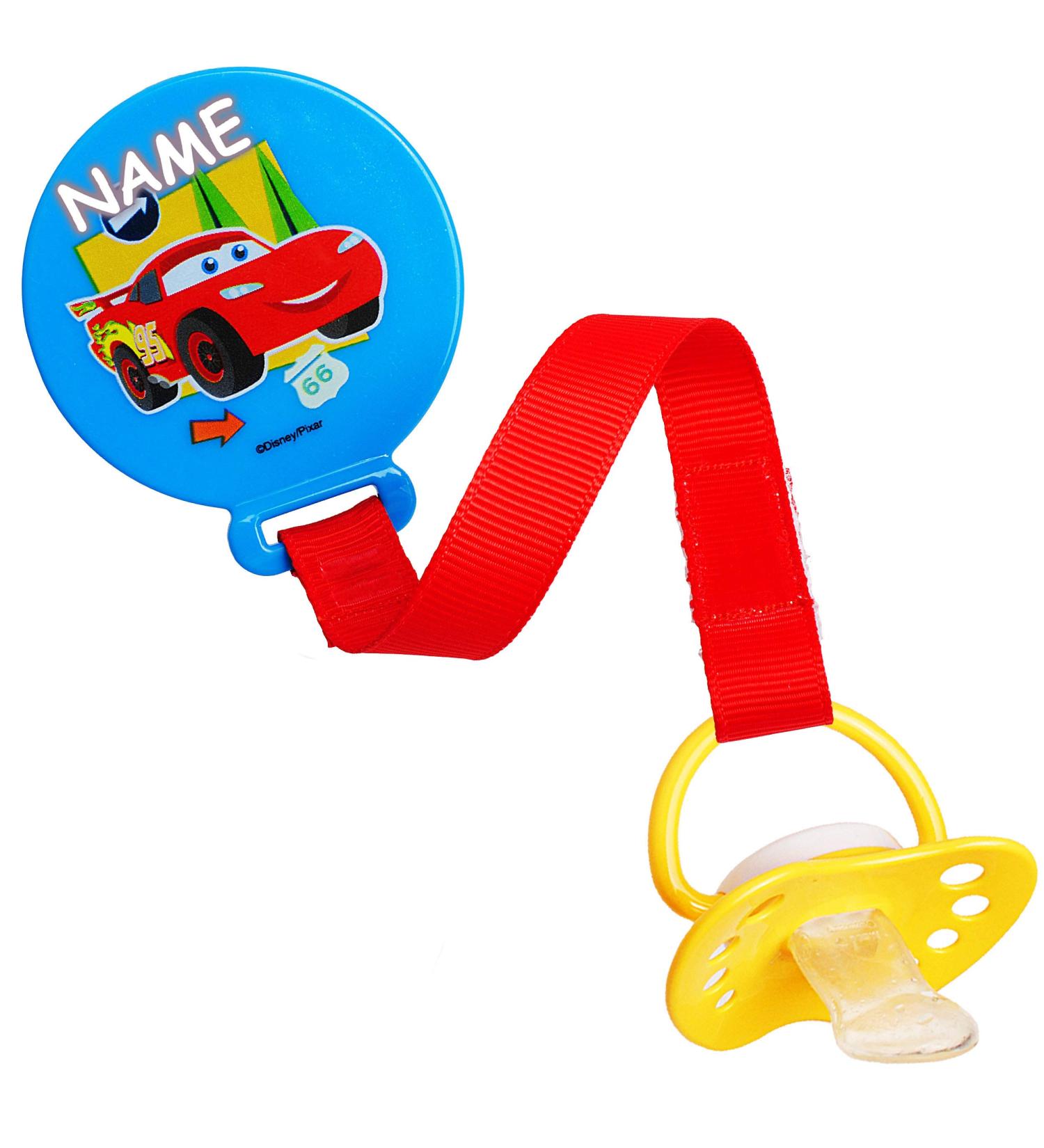 Disney Cars Pacifier Chain Holder - Lightning McQueen Clip BPA Free Custom Name Blue Fabric - Ideal Baby Gift - Buy Online on GoSupps.com