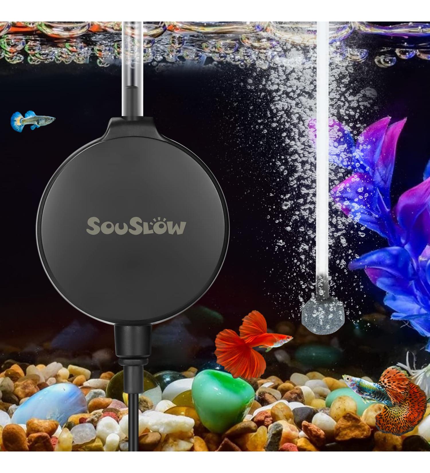 SOUSLOW Aquarium Air Pump - Mini Oxygen Pump with Bubble Stone & Check Valve 1.3W 0.45L/H for International Shipping - Buy Online on GoSupps.com