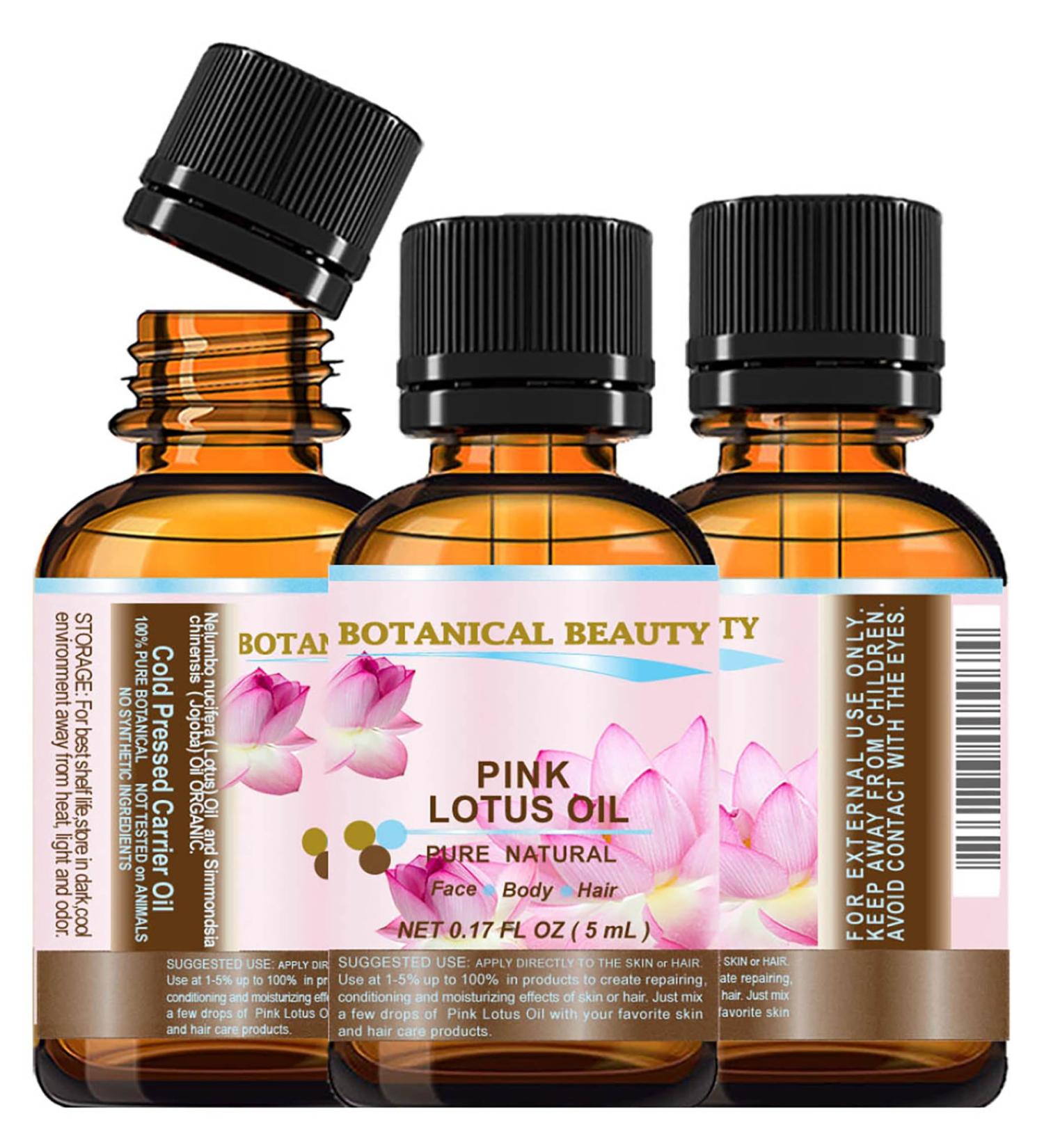 Botanical Beauty PINK LOTUS OIL Pure Natural 0.17 fl oz - 5ml. for Face Skin Hair Anti Aging Face Oil rich in natural source of Vitamin C