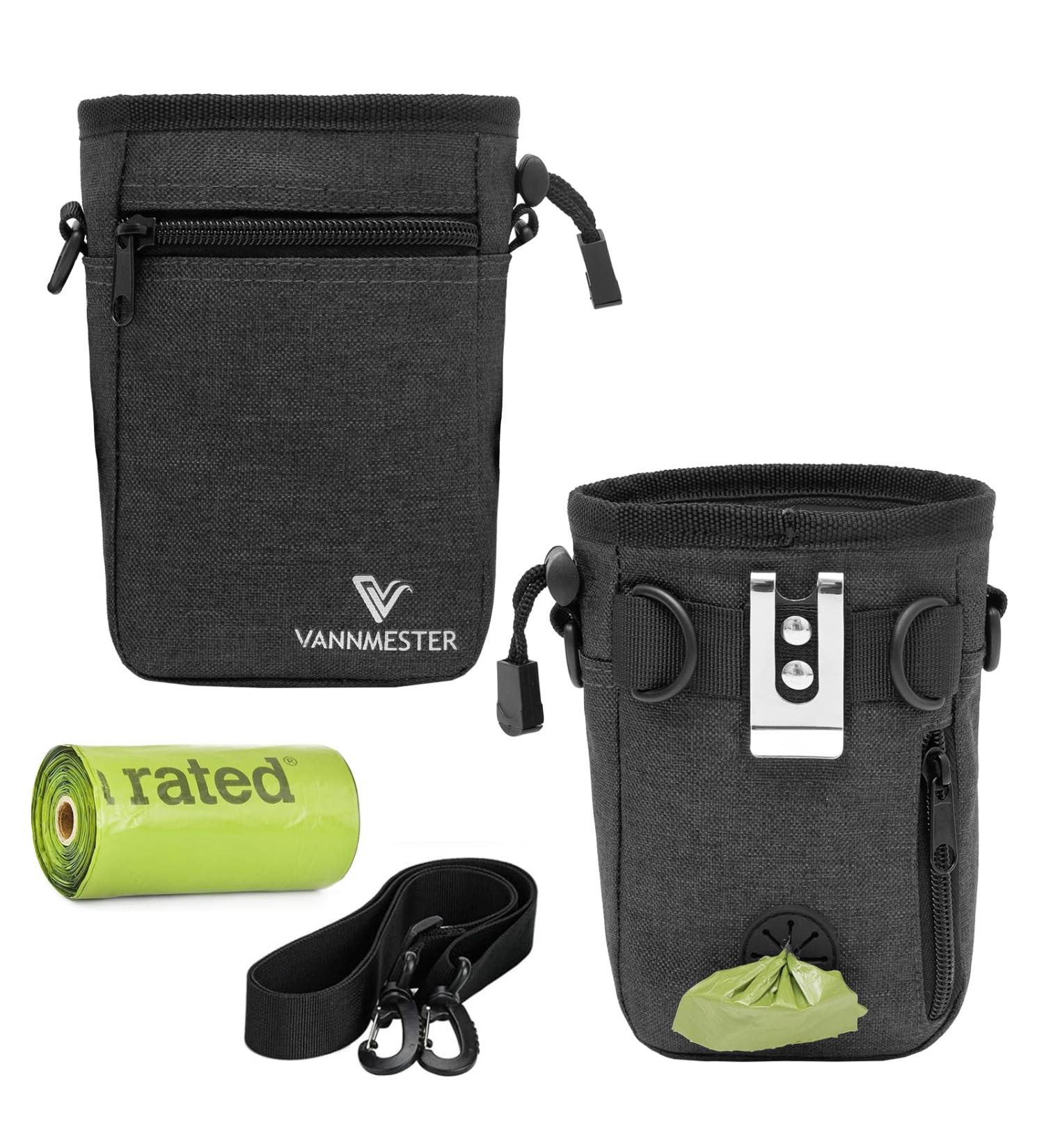 VANNMESTER Dog Treat Pouch for Training Hands-Free Dog Walking Bag Fanny Pack Pet Snack Bag Dog Treat Bag Built-in Poop Bag Dispenser Adjustable Belt-Black - Buy Online on GoSupps.com