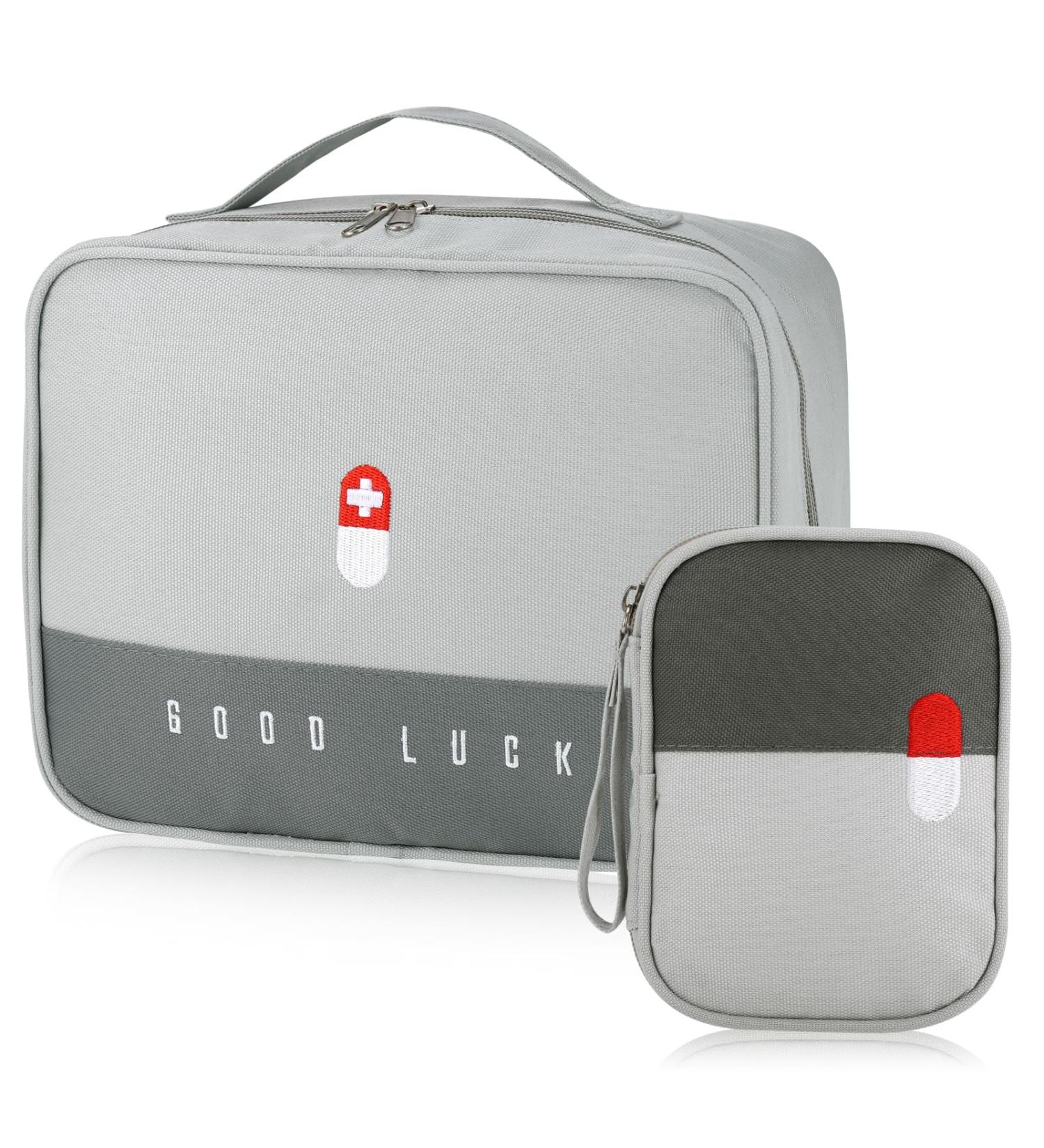 Medicine Pocket Travel Pharmacy Bag - Large Capacity Waterproof Emergency Storage | 2-Pack Gray First Aid Bags for Travel Home & Office - Buy Online on GoSupps.com