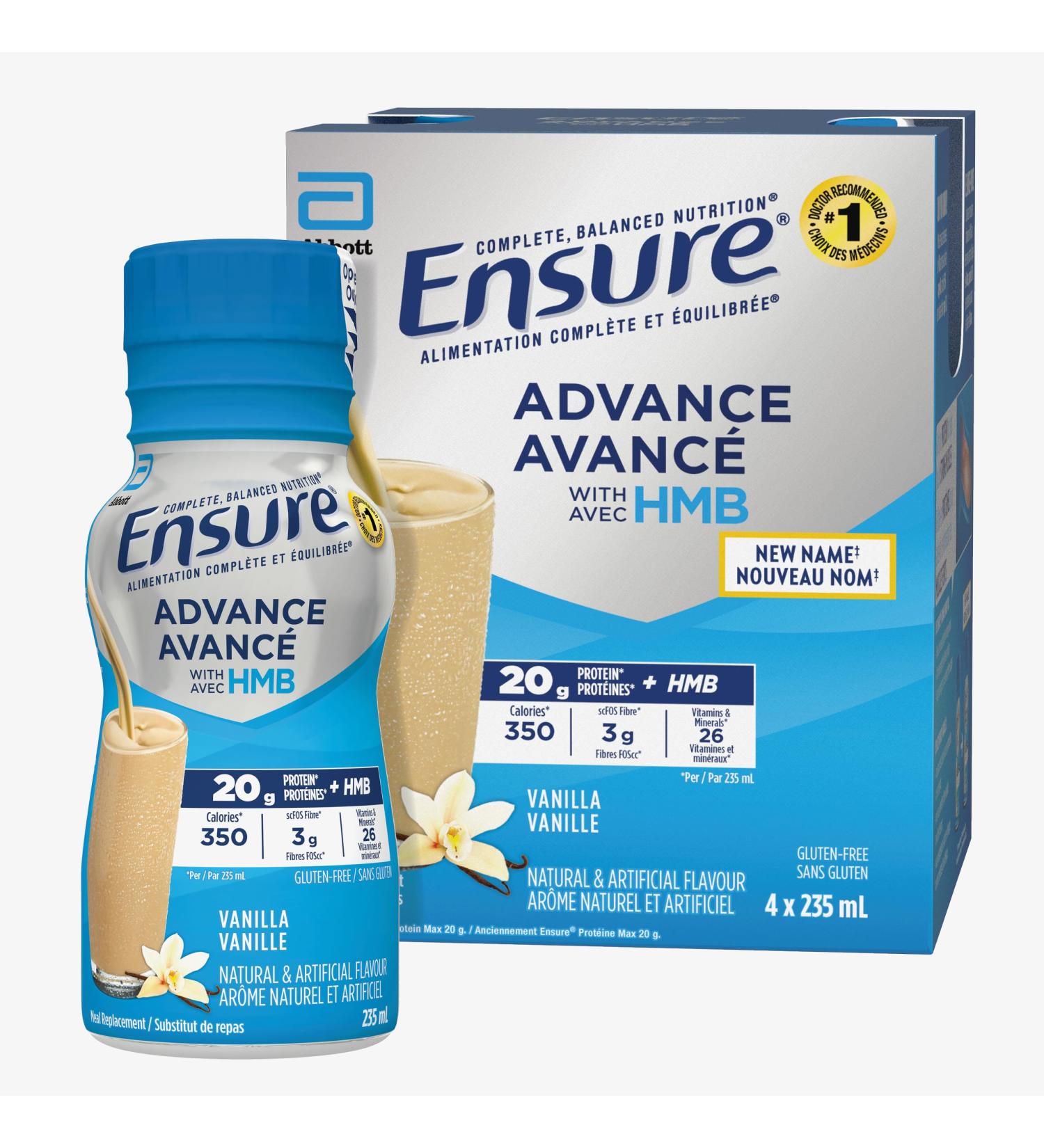 Ensure Advance Meal Replacement Shakes Protein Shakes With 20 g Of Protein To Help Build Muscle Vanilla 4 x 235-mL Bottles - Buy Online on GoSupps.com