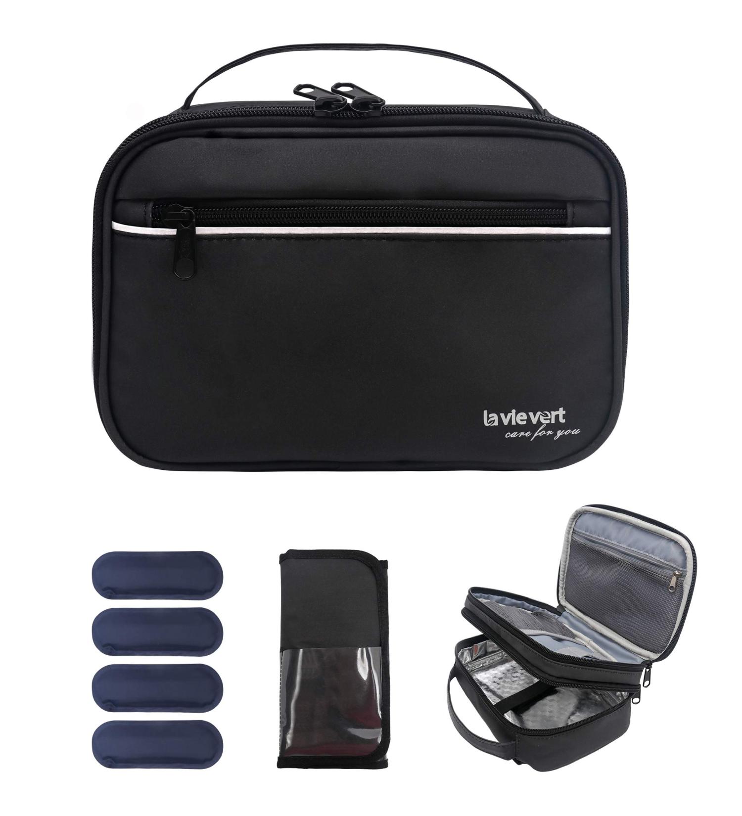 LAVIEVERT Diabetes Travel Carry Bag - Insulin Cooler Case with Shoulder Strap & Ice Packs - Black - Buy Online on GoSupps.com