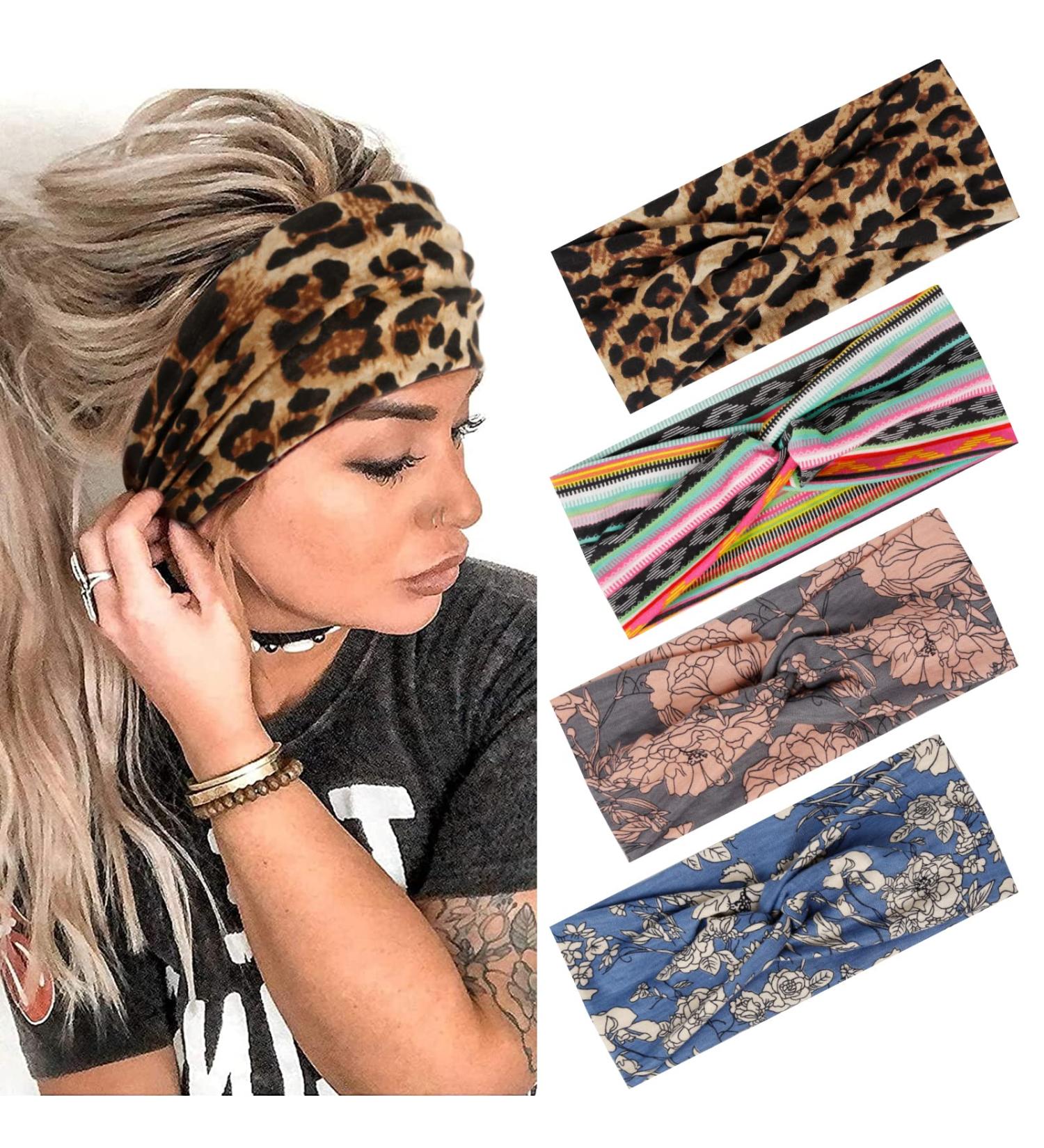 Shop 4 Pcs Women s Wide Elastic Hair Straps - Soft Summer Boho Headbands | Multi-Colored Yoga & Sport Accessories - Buy Online on GoSupps.com