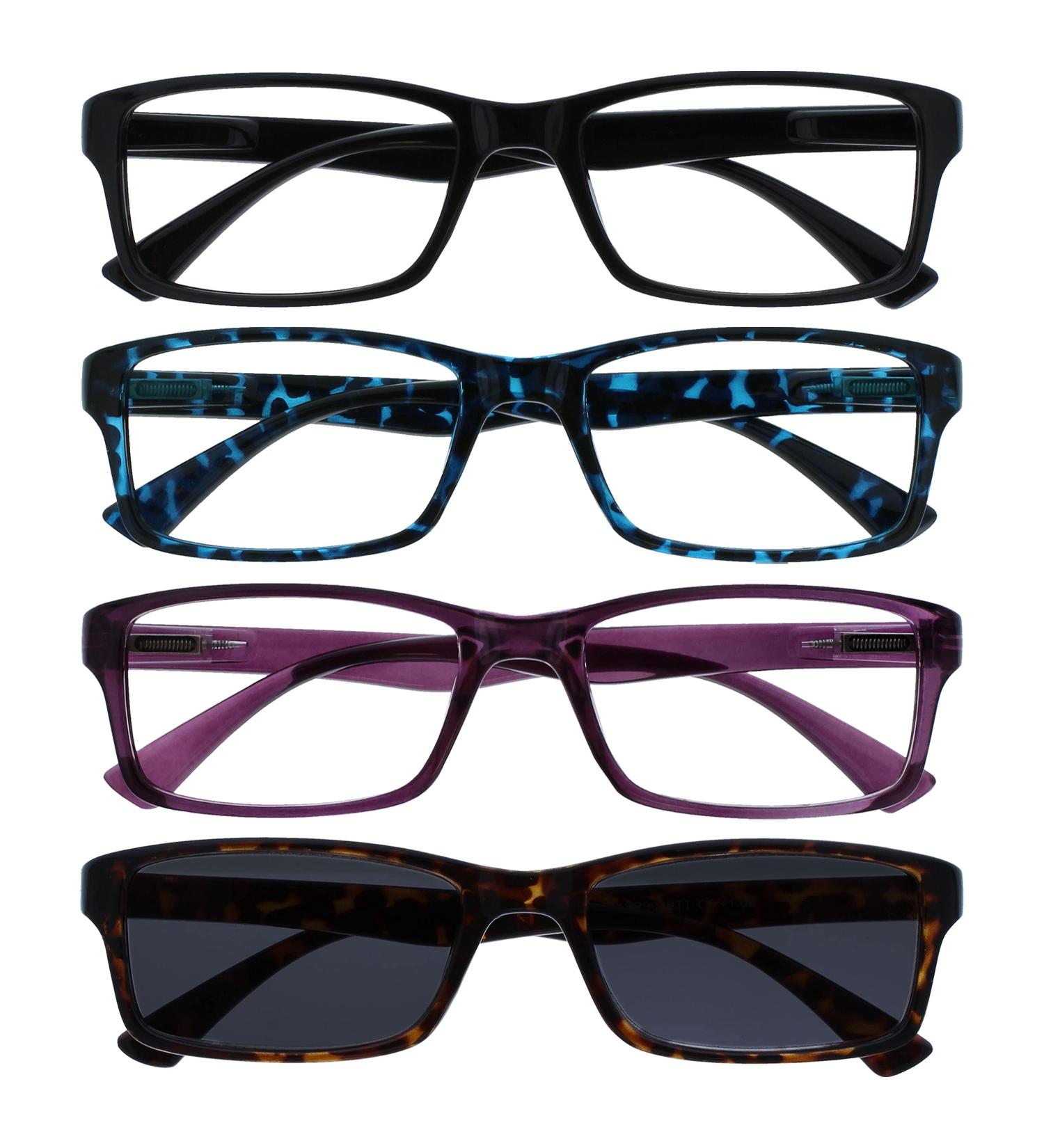 4-Pack UV Protection Reading Glasses for Men & Women - Black Blue Purple & Brown - +1.00 Dioptria - Buy Online on GoSupps.com