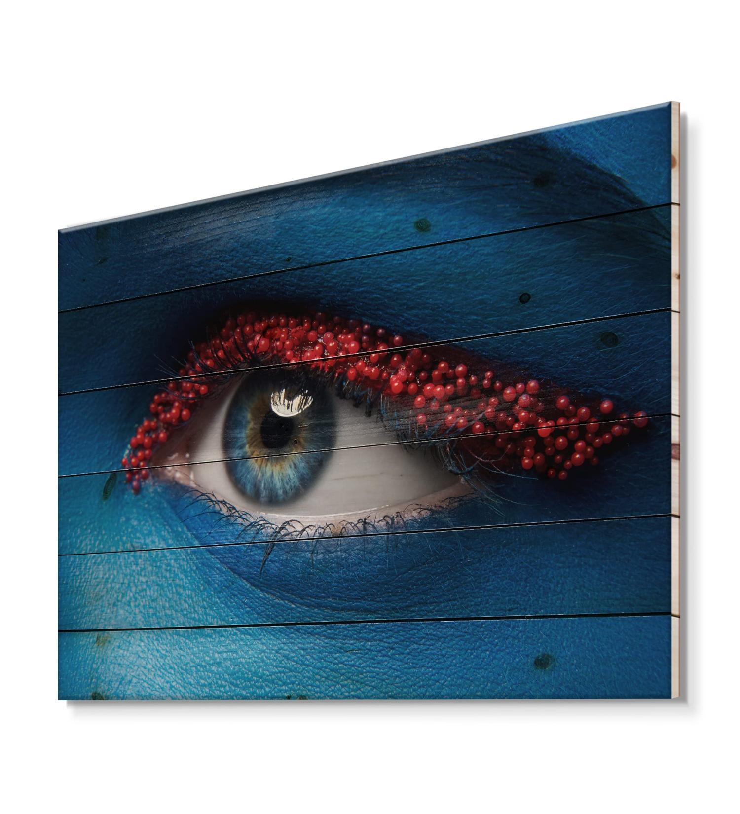DesignQ Female Eye with Blue Face & Red Balls - Modern Wood Wall Decor | Large Contemporary Pine Art Panels - Buy Online on GoSupps.com