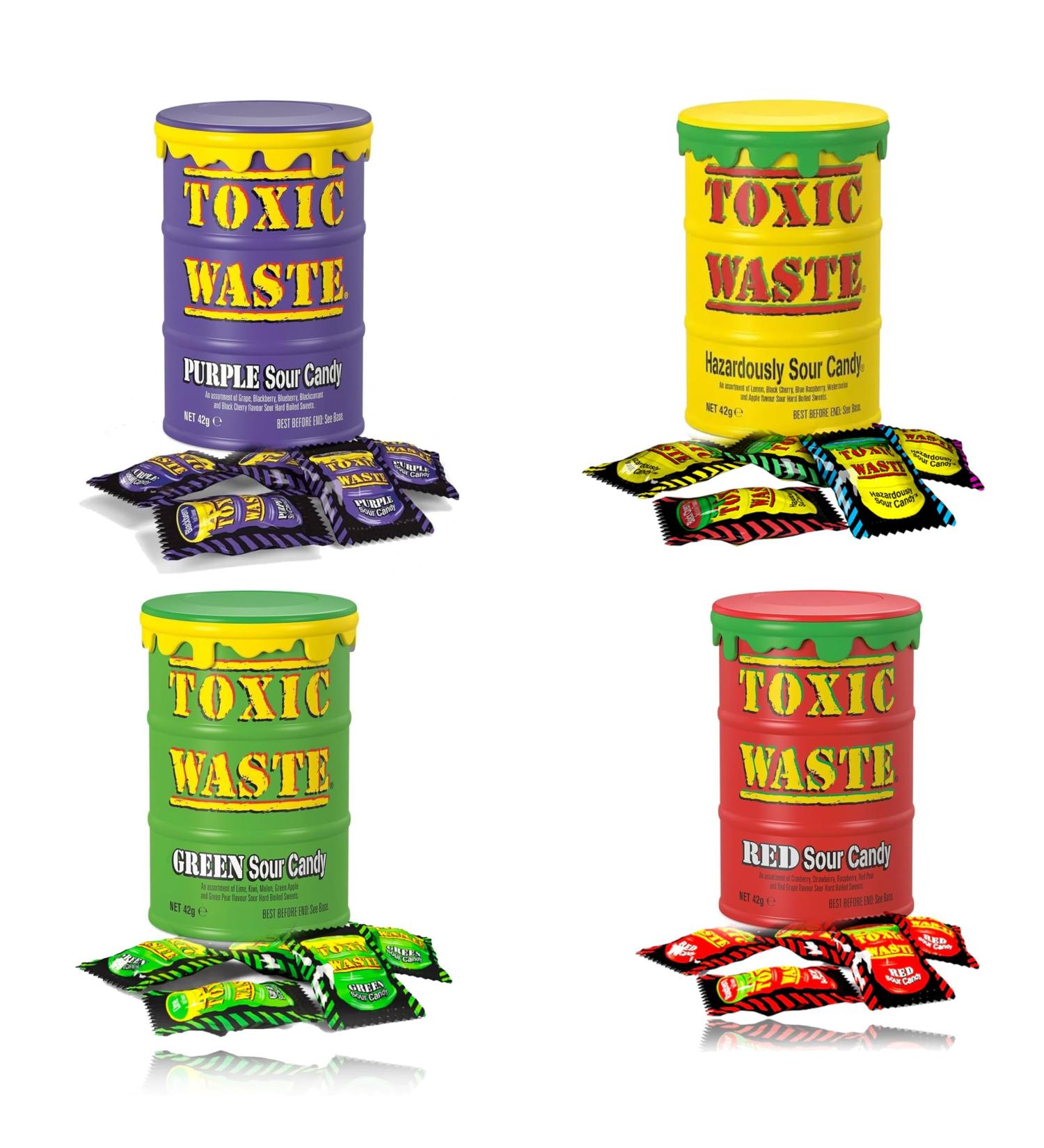 Toxic Waste 4 Mix | Ultra Sour Sweets Candy | Treat for Kids & Adults | Assortmnent of Green Purple & Red Flavours | For any Occassion | Suitable for Vegetarian - Buy Online on GoSupps.com