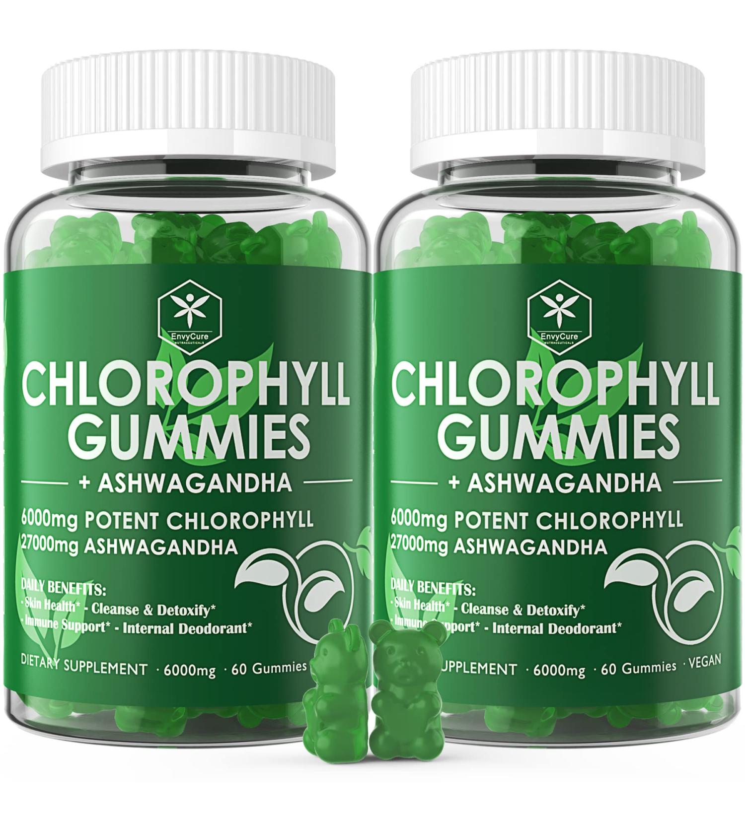 High Potency Chlorophyll Gummies 200mg with Ashwagandha & Vitamin D - Natural Energy + Immune Support | Digestive Health, Internal Deodorant, Anti-Inflammatory | 2Pc/120ct - Buy Online on GoSupps.com