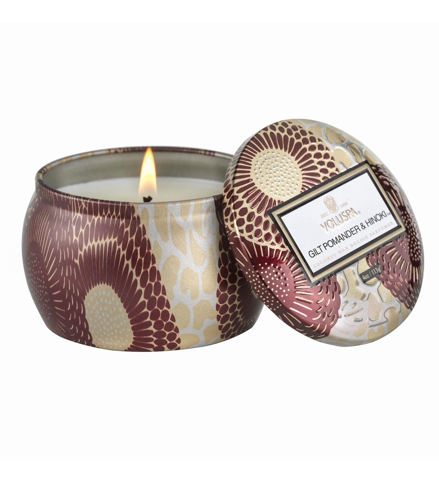 Buy Voluspa Gilt Pomander & Hinoki Candle Mini Tin (4 Oz) | 25 Hour Burn | All Natural Wicks & Coconut Wax | Vegan Friendly | International Shipping Available - Buy Online on GoSupps.com