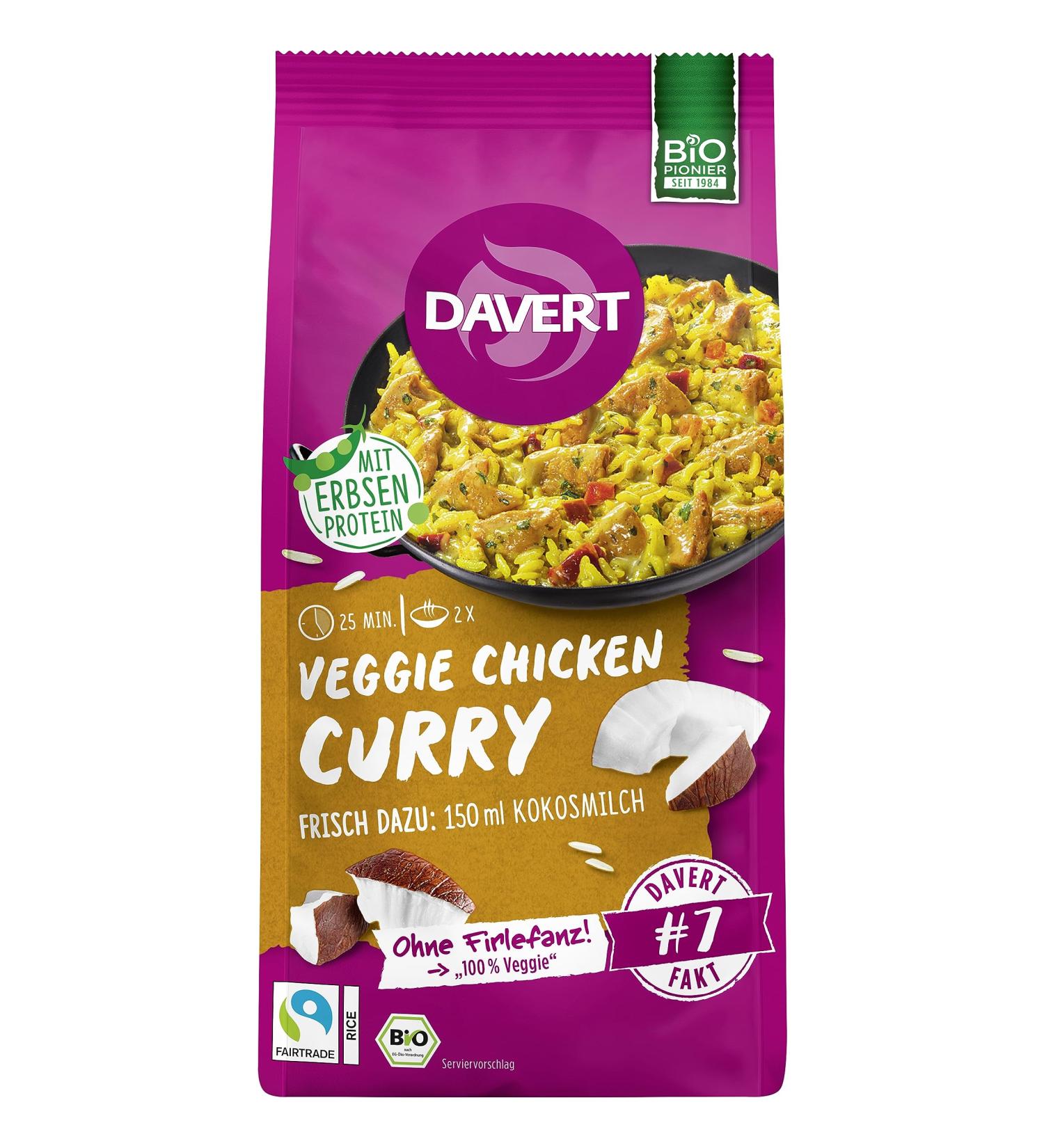 Buy Davert Veggie Chicken Curry with Fairtrade Rice 120g - Organic Spicy Curry with Peas & Beans | 100% Davert Quality - Buy Online on GoSupps.com