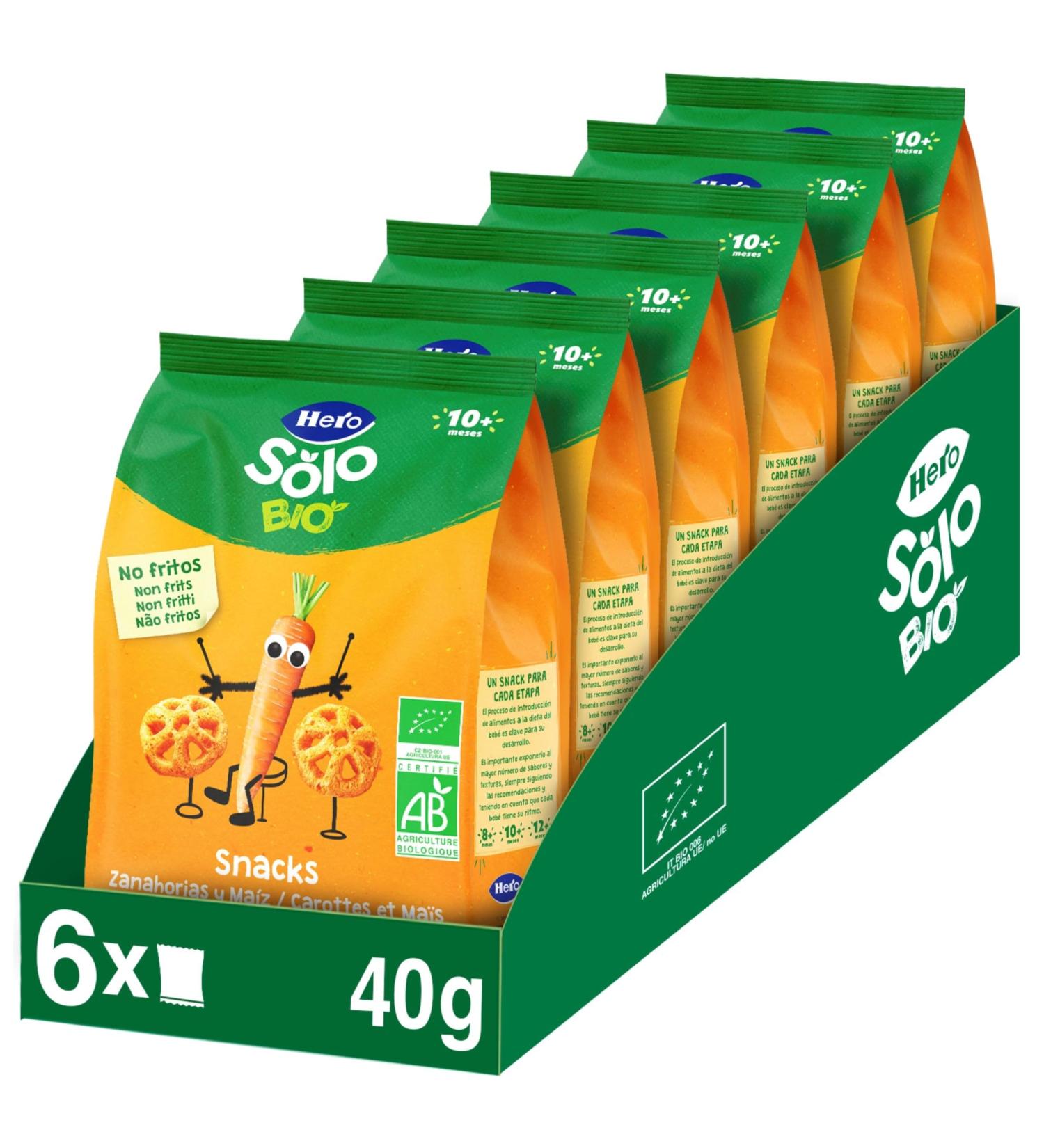 Hero Solo BIO - Snack Carotte et Mais Biologiques - pour B b s Des 10 Mois - non Frits 100% Naturels Sans Gluten ni Conservateurs ni Colorants et Sans sel Ajout - Lot de 6 X 40 g Carotte 240 g - Buy Online on GoSupps.com